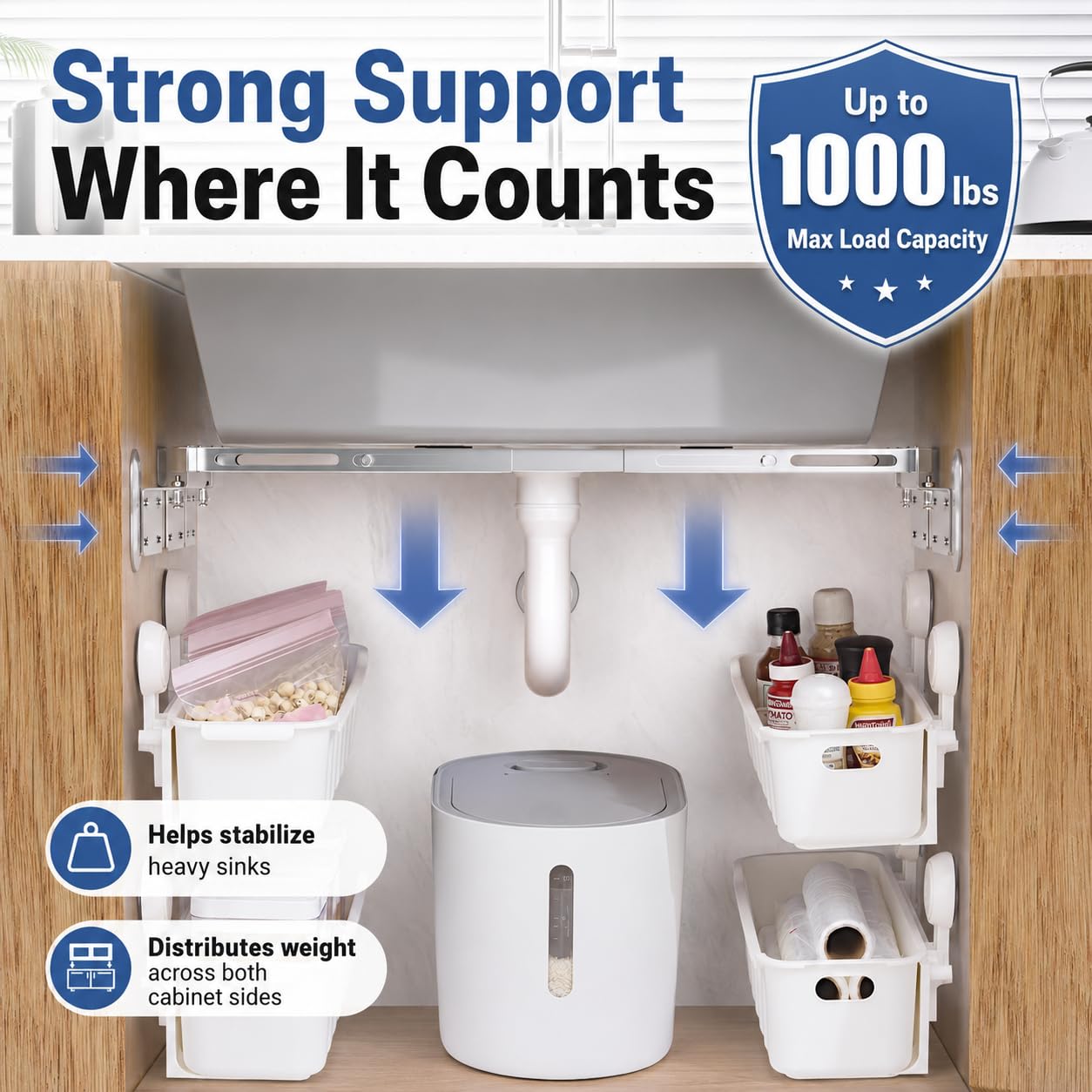Soporte para fregadero de cocina de 51 a 31.5 in / 80 cm, barra de acero inoxidable ajustable y resistente, kit de fregaderos para cocina, baño, 2 paquetes
