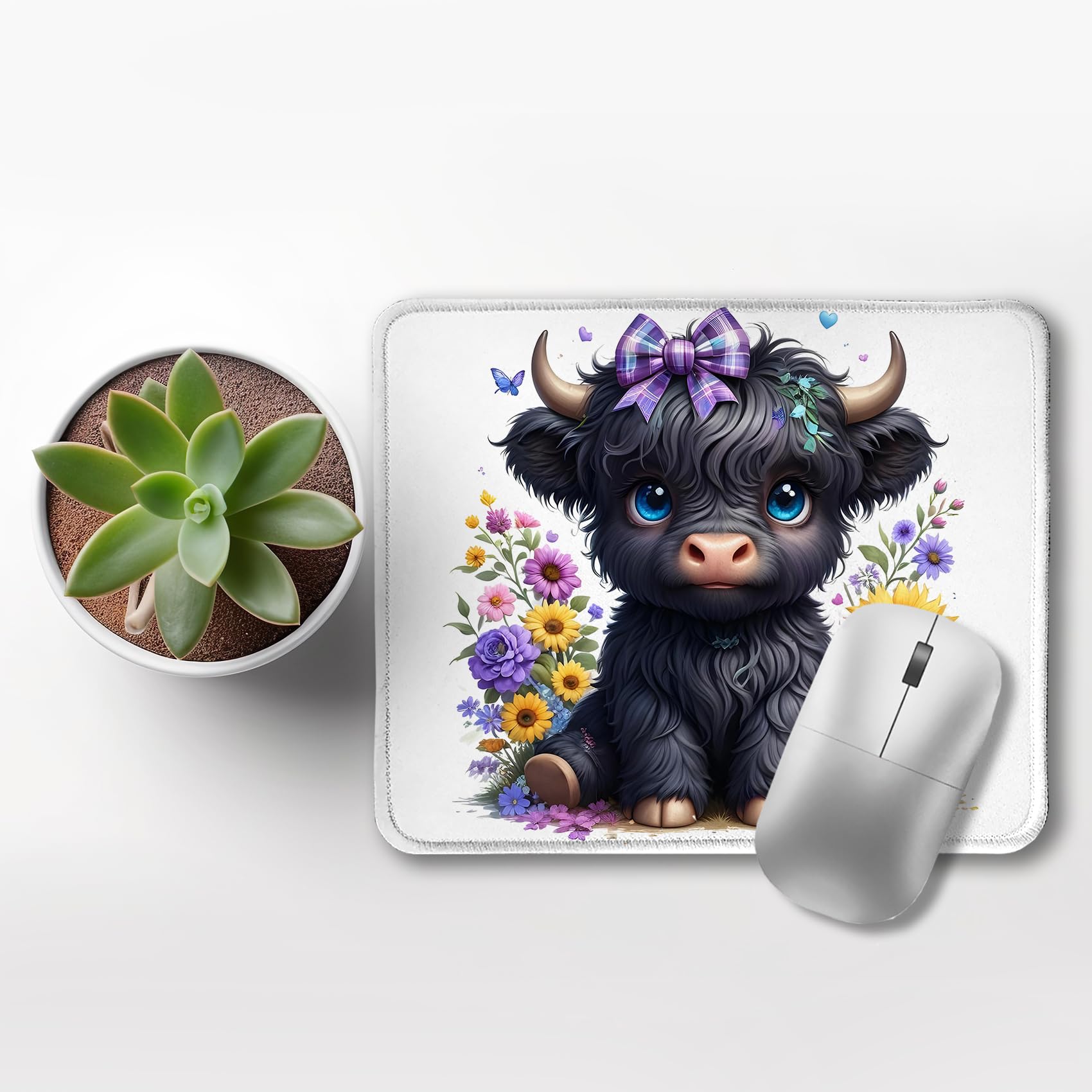 Foritho Floral Brown Highland Cow Mouse Pad, Cute Western Baby Highland Cow Heifer Mouse Pads Mousepad For Work Gaming Computers Laptop Desk Accessories, 9.5x7.9 Inch - View #7