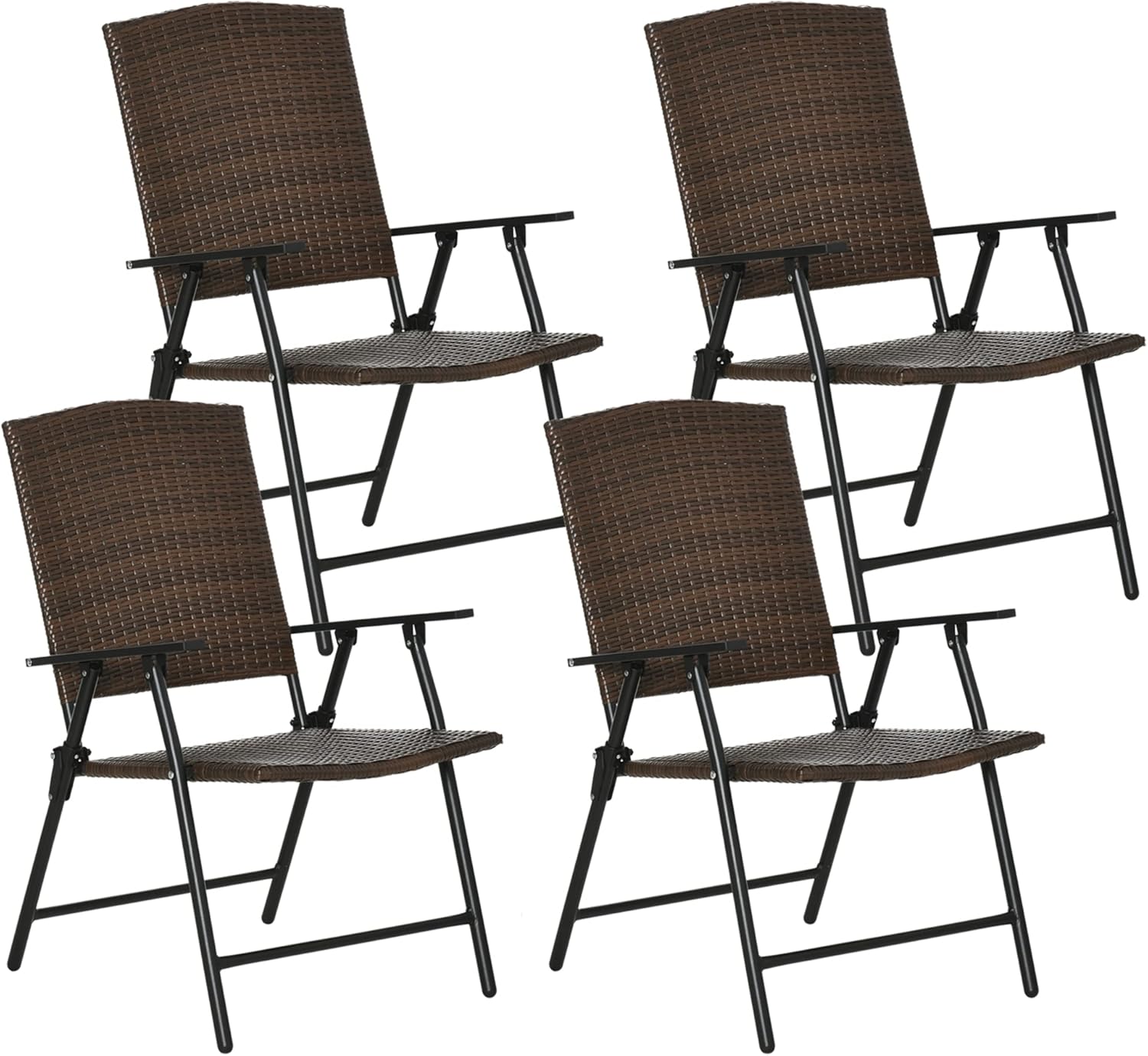 Outsunny Folding Patio Chair Set of 4, Rattan Folding Chairs with