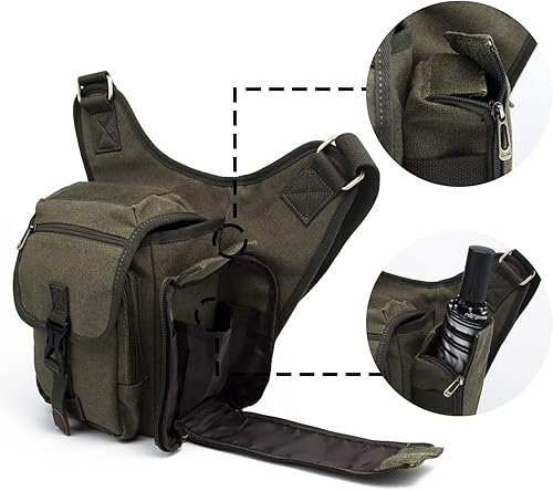 Miniatura 5 de Bolso de mensajero de lona vintage para hombre, bolso de mensajero de retazos de cuero en el pecho