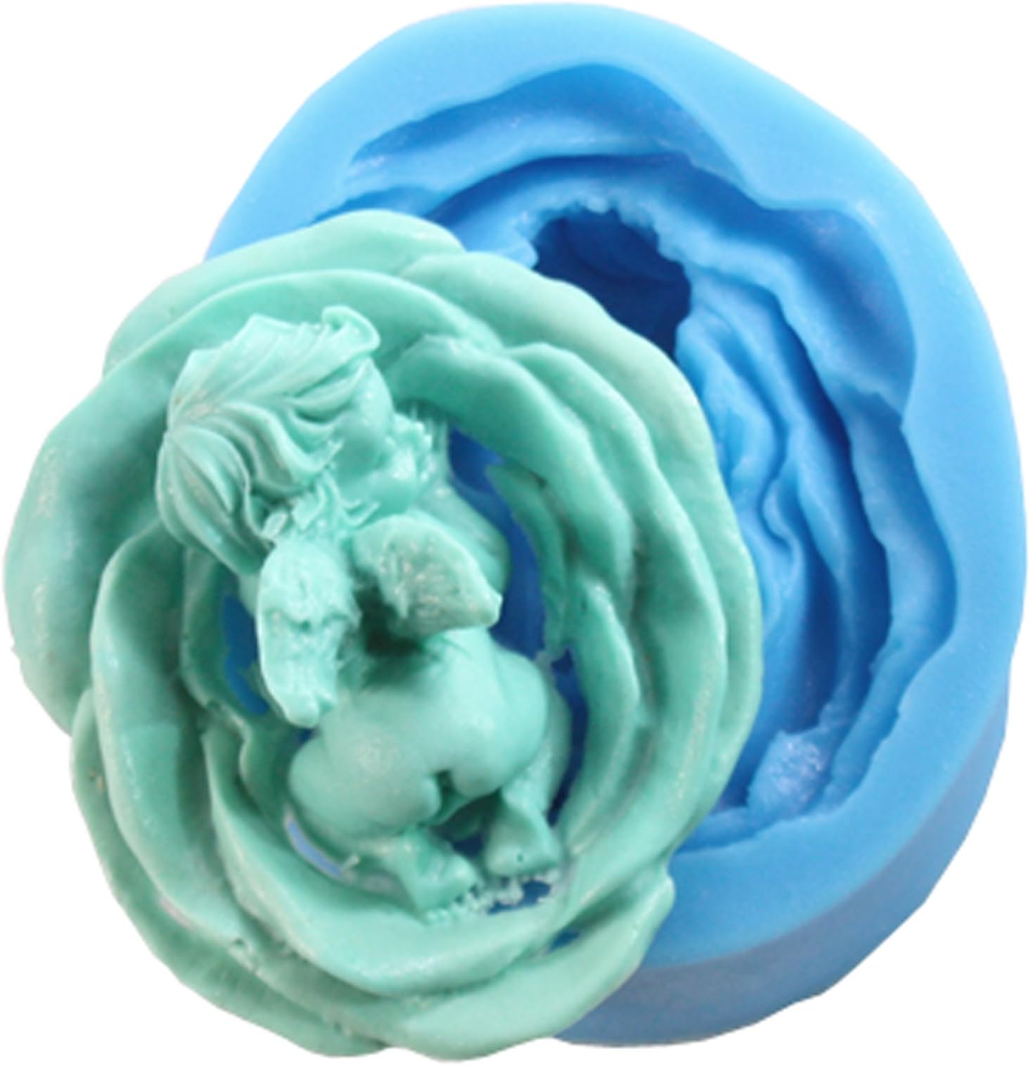 Funshowcase Sleeping Fairy Cherub Angel Baby Fairy in Rose Silicone Candy Mold for Fondant Cake Decoration, Cupcake Topper, Soap Making, Crafting Projects 9x7.7x3.4cm