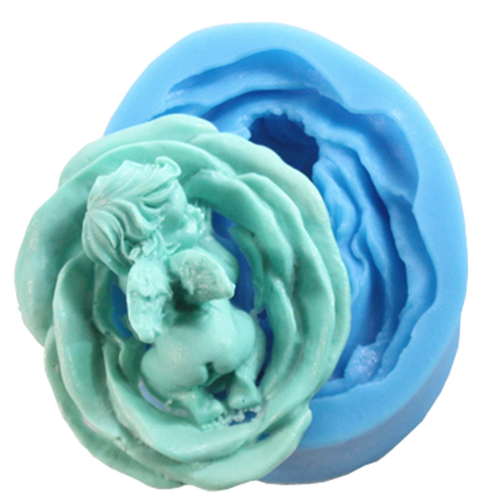 Funshowcase Sleeping Fairy Cherub Angel Baby Fairy in Rose Silicone Candy Mold for Fondant Cake Decoration, Cupcake Topper, Soap Making, Crafting Projects 9x7.7x3.4cm