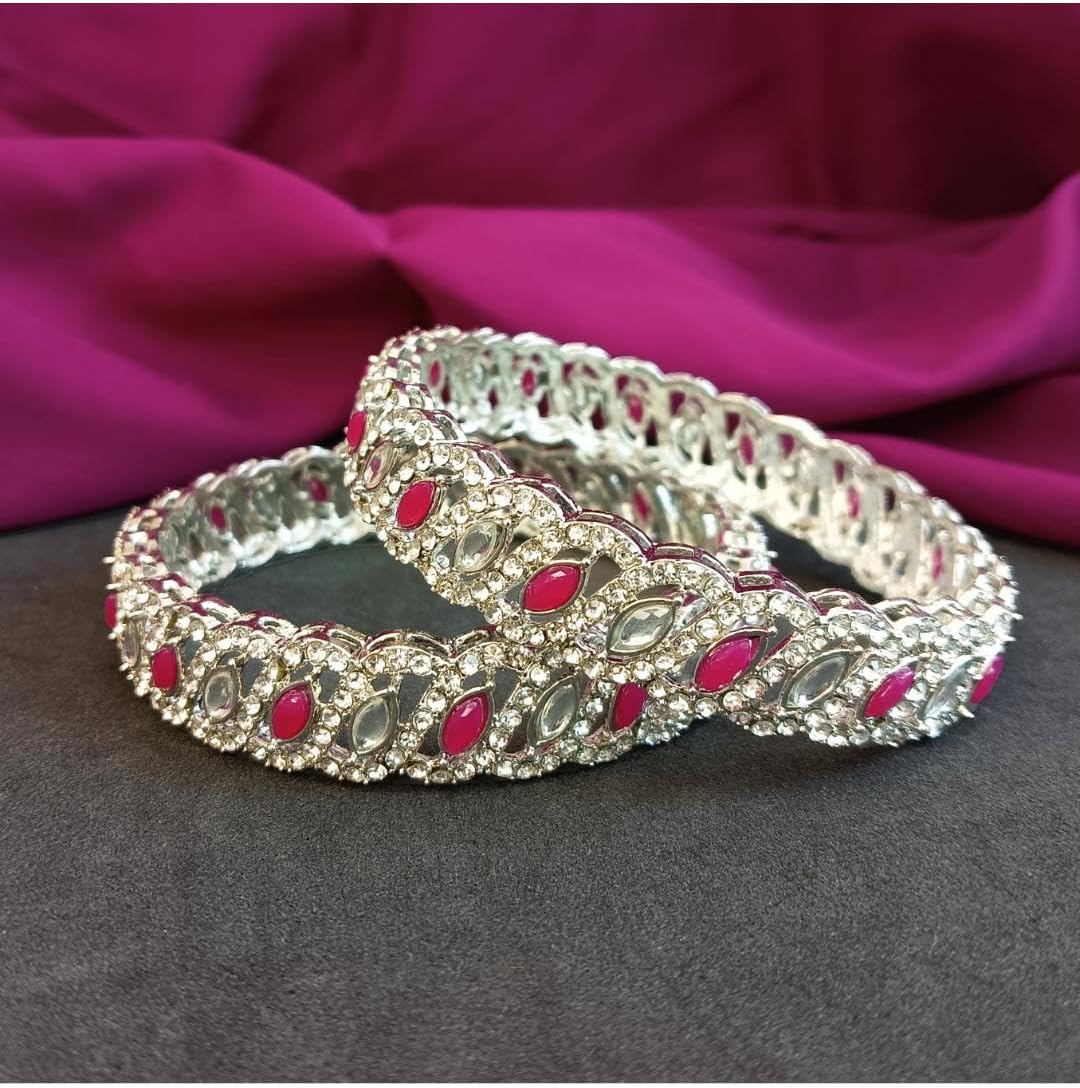 Efulgenz Indian Bangles for Women CZ Crystal Rhinestone Bracelet Bangle Set Faux Kundan Wedding Party Indian Bridal Bangles Fashion Statement Jewelry (2 Pcs) - Image 2