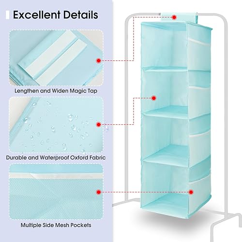 Miniatura 4 de PetsHome Organizador colgante de armario de 4 estantes, ahorro de espacio, estantes de almacenamiento colgantes con bolsillos de malla y grifo