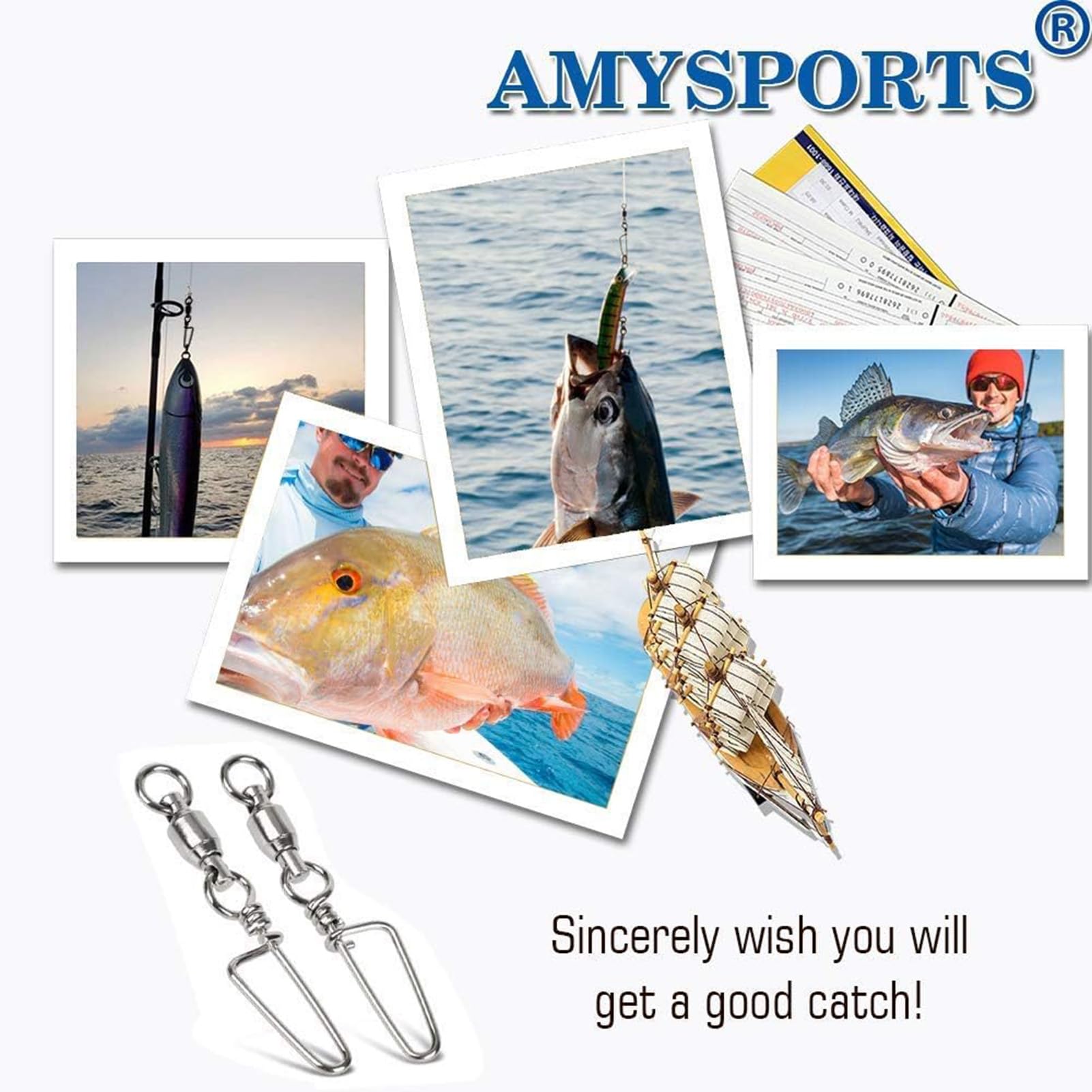 AMYSPORTS Wysoka wytrzymałość wędkarstwo zatrzaskowe krętliki łożysko kulkowe obrotowe nierdzewne krętliki wędkarskie odporność na słoną wodę korodująca beczka obrotowa do łowienia na słodkich wodach
