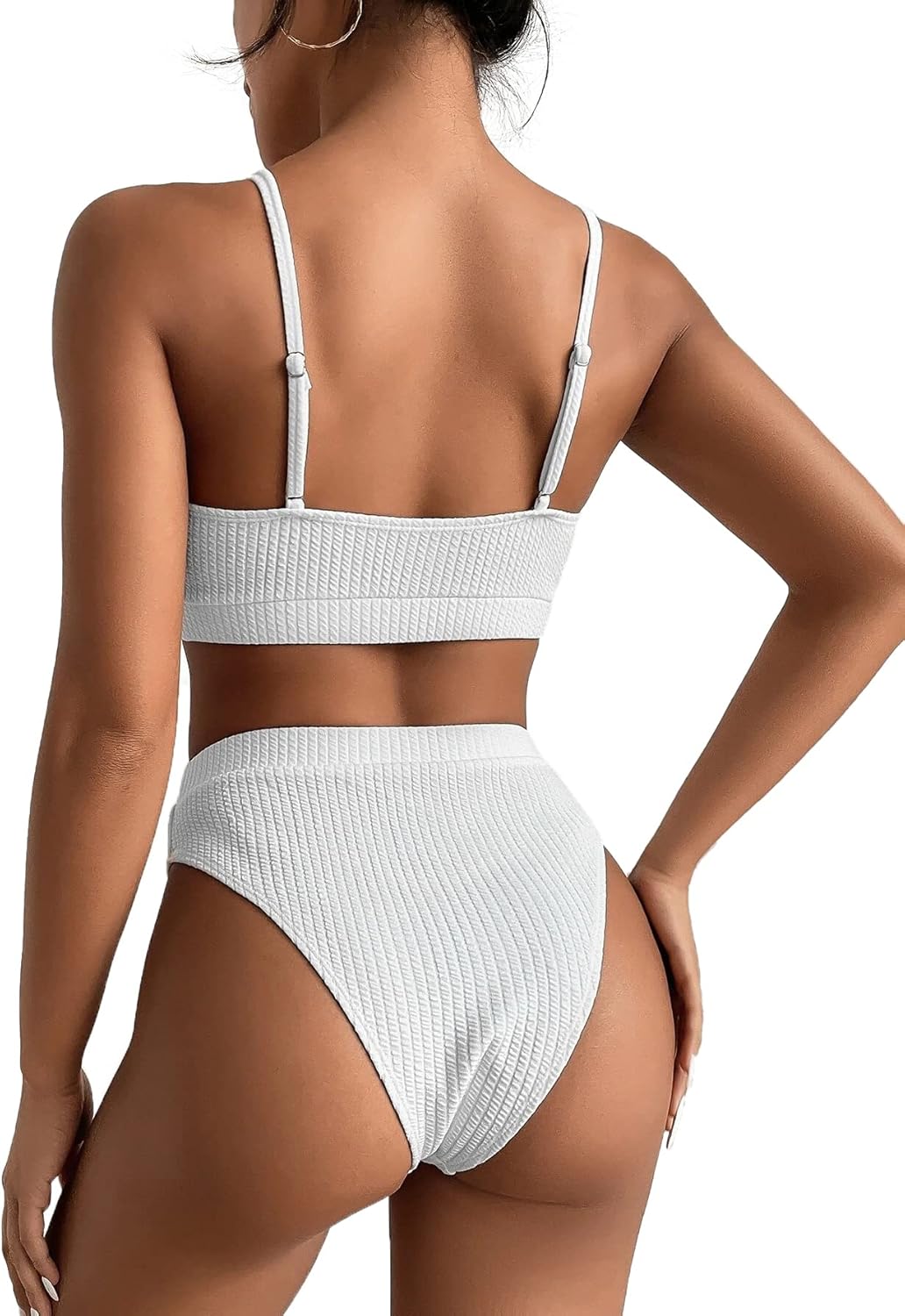 Lilosy High Waisted Tummy Control Ribbed Bikini Crop Top Brazilian Swimsuit Set 2 Piece - Image 2