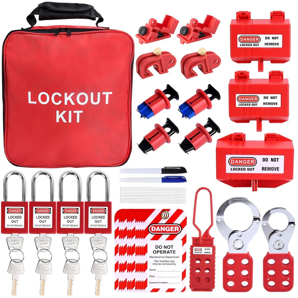 Littimoon 56 Pcs Lockout Tagout Kit Safety Electrical with Clamp-on Circuit Breaker Lockout,for Electrical/Industrial/Mechanical