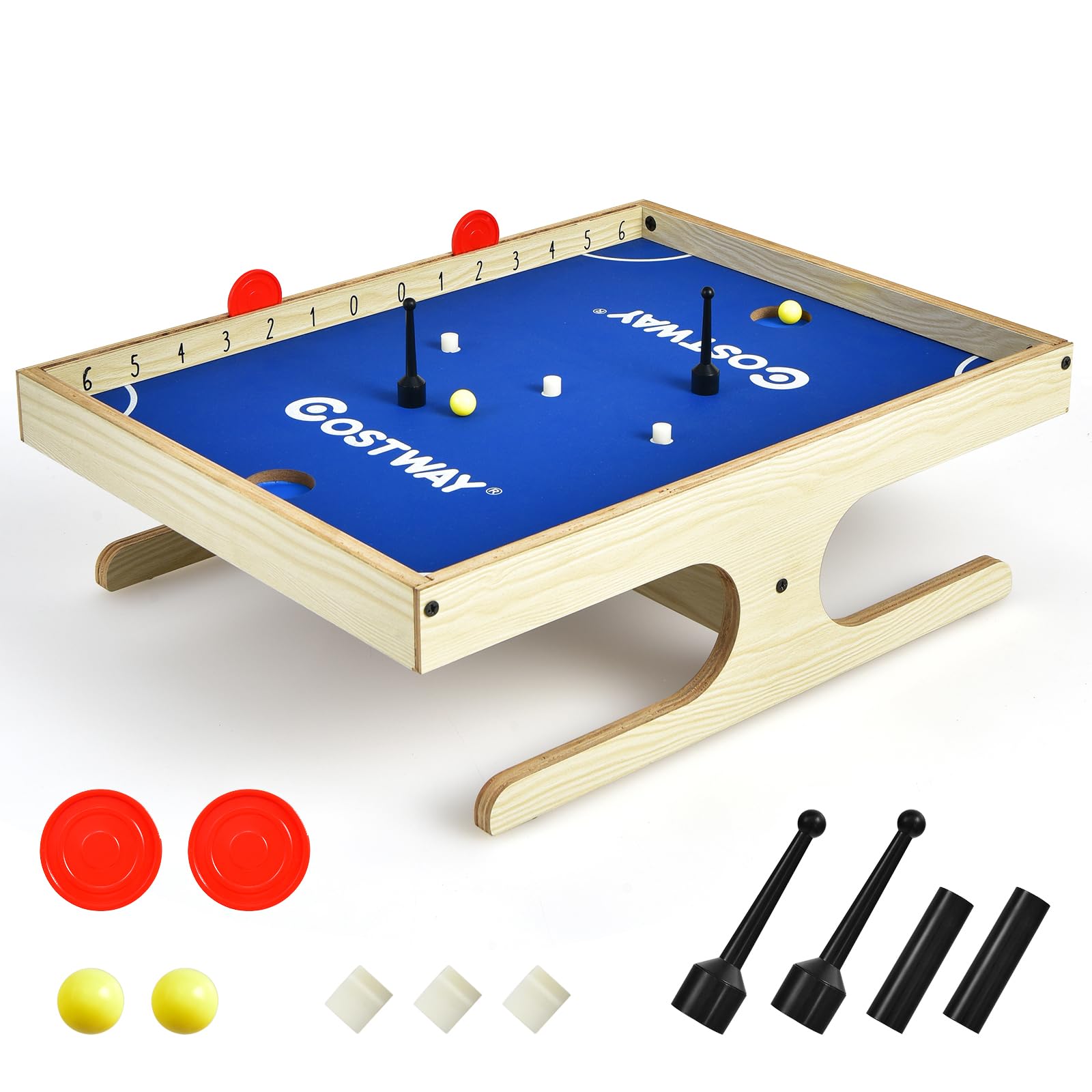 COSTWAY 45 x 33,5 cm gra planszowa, mini stół do zabawy, magnetyczny stół do gry w piłkarzyki z 2 piłkami i 2 uchwytami