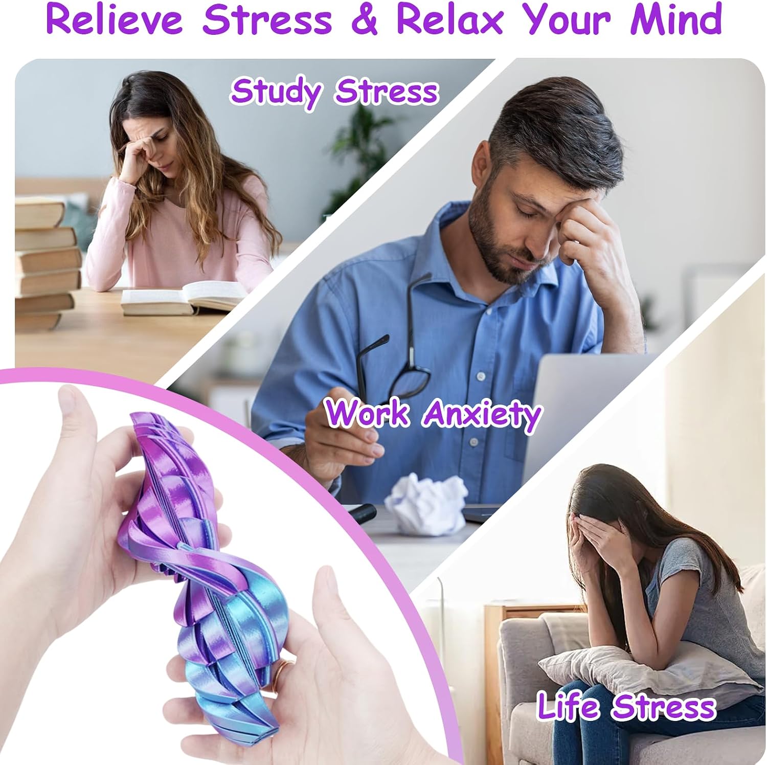 2Pcs 3D Printed Twisty Fidget Egg Toy,Rotating Slippery Egg Stress Relief Spinner, Sensory Desk Toy&Aesthetic Office Desk Decor for Anxiety,Easter Basket Stuffer Gift for Kids (Green+Purple) image 4