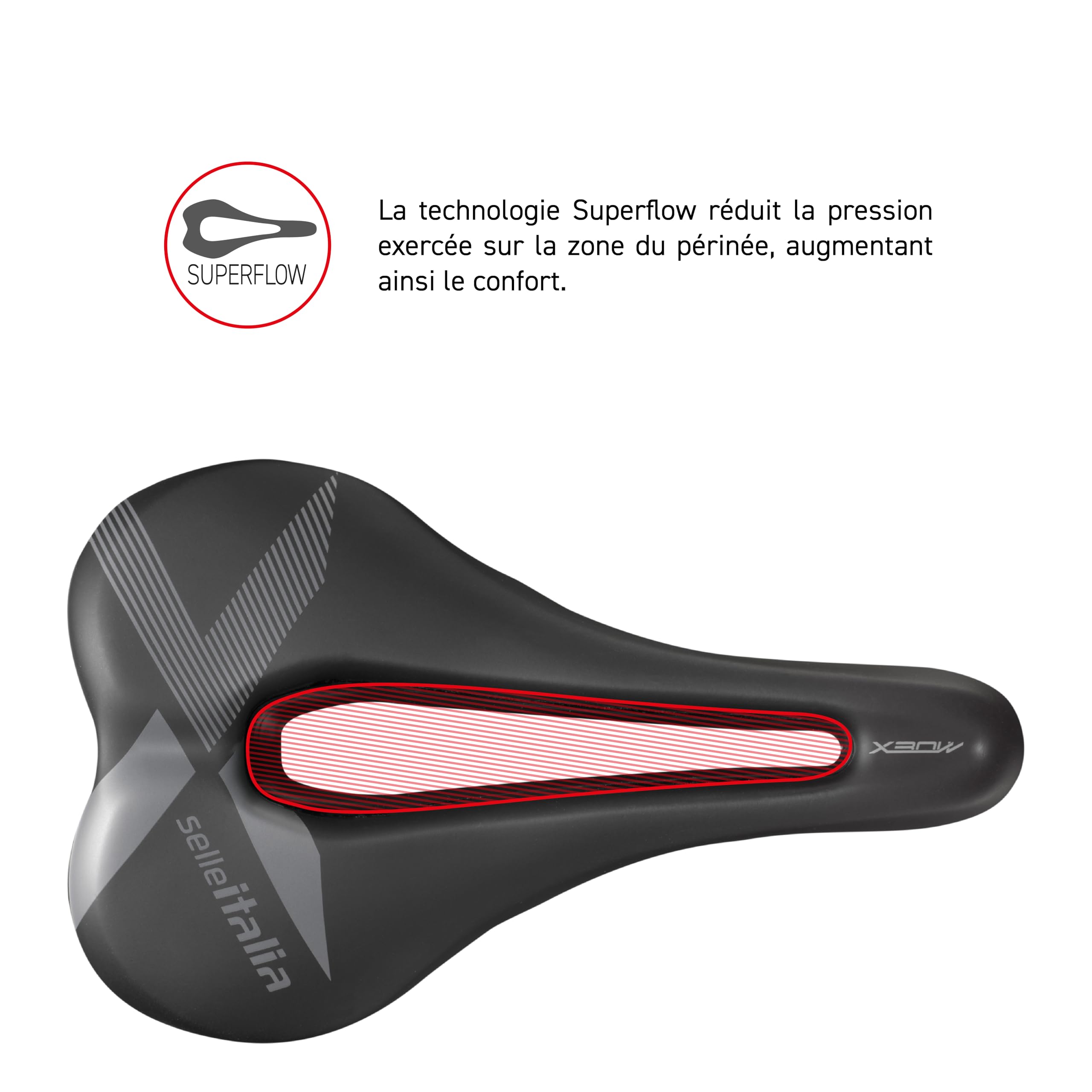 Selle Italia X-Bow Superflow - Selle de Vélo Enduro Bike, E-Bike, E-Mountain Bike, VTT, Trou Anatomique, Cadre en Alliage FeC, Amortisseurs