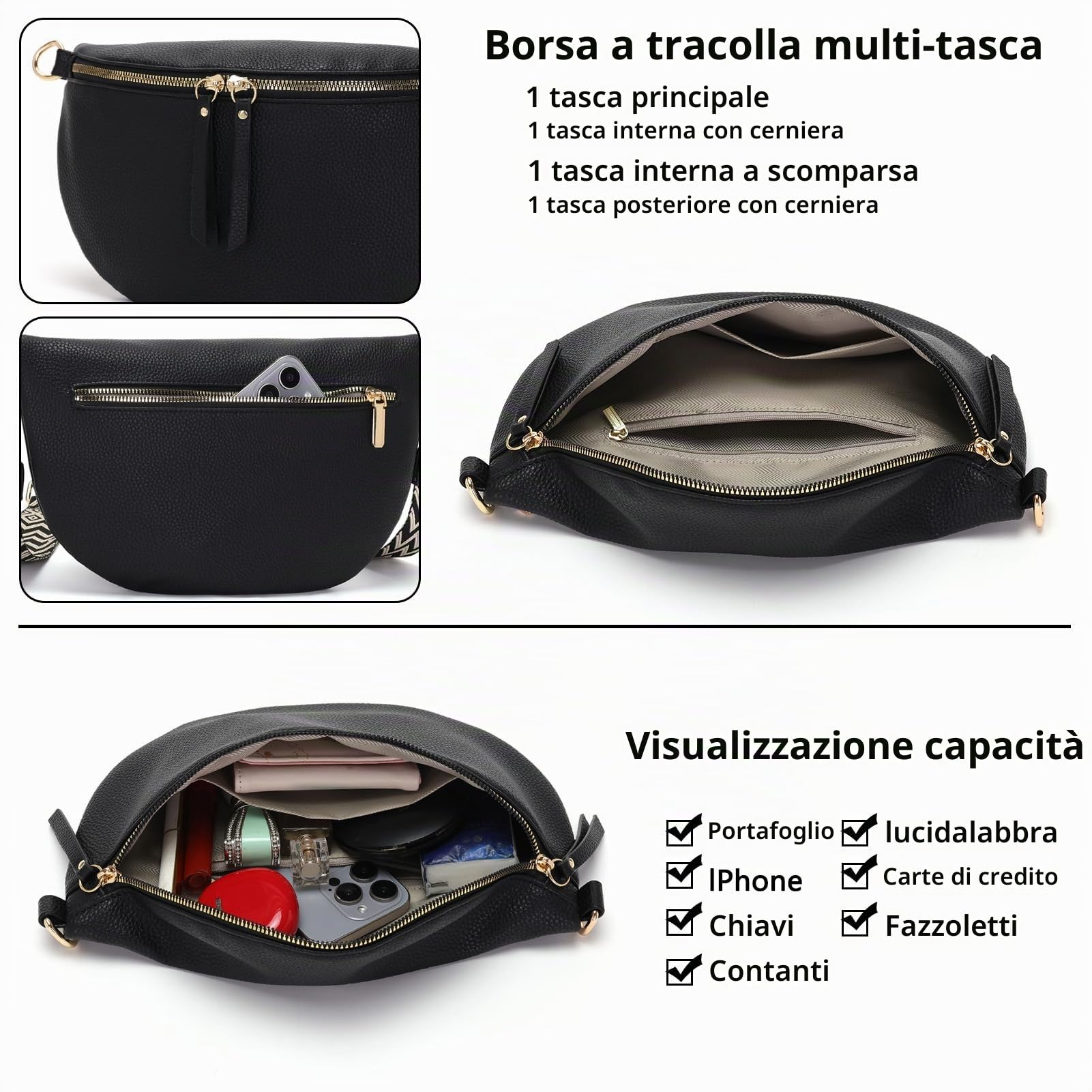 Vezluax 30x20cm Cross Body Bumbags for Ladies Large Bum Bag Stylish Waist Packs Women's Bumbag Fanny Pack for Women Belt Bag with Wide Strap