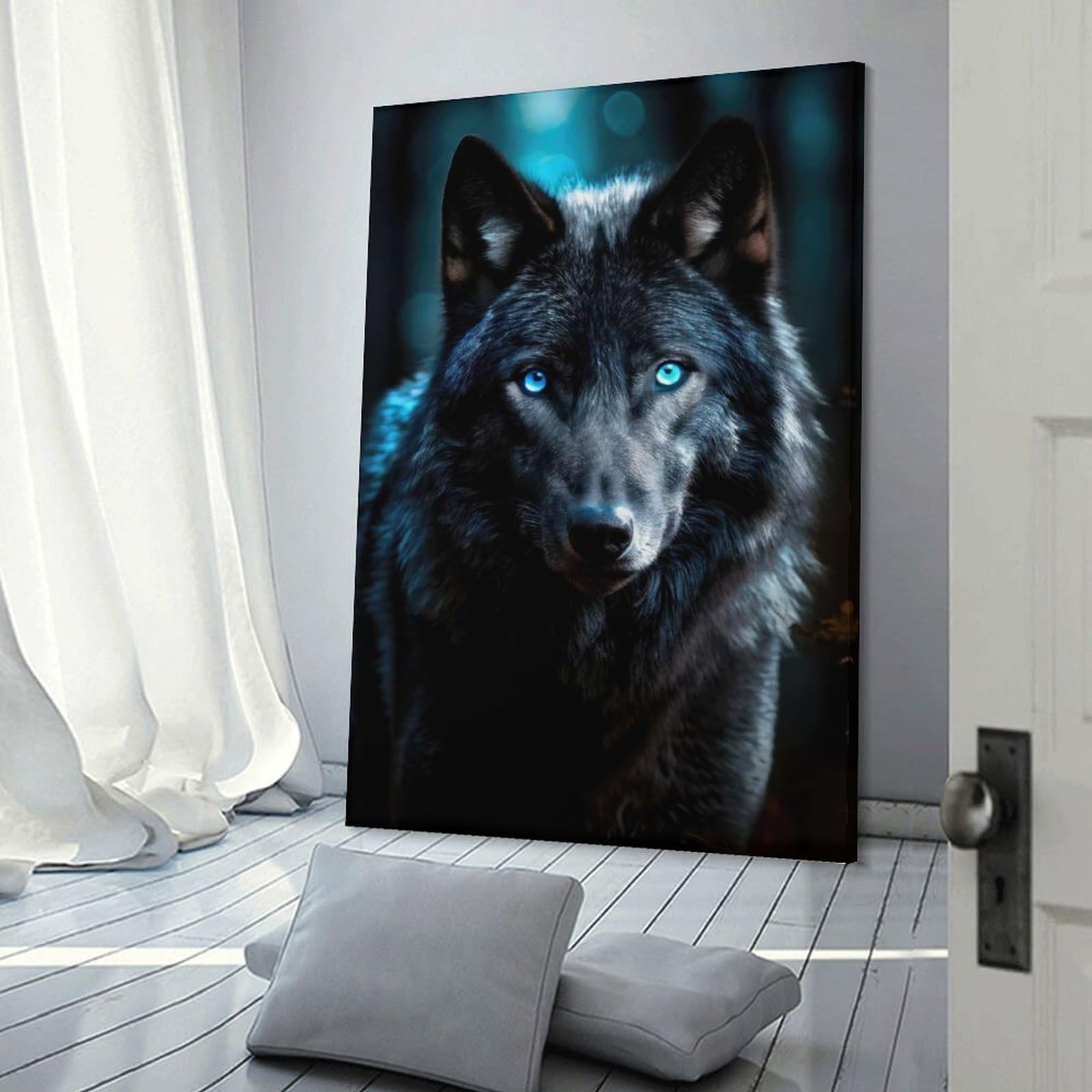 Junmoney Canvas Wall Picture Painted Wolf Portrait, 12x18inch(30x45cm), for Home Lounge, Bedroom Or Reading Nook, A Home Accent with Warm Character