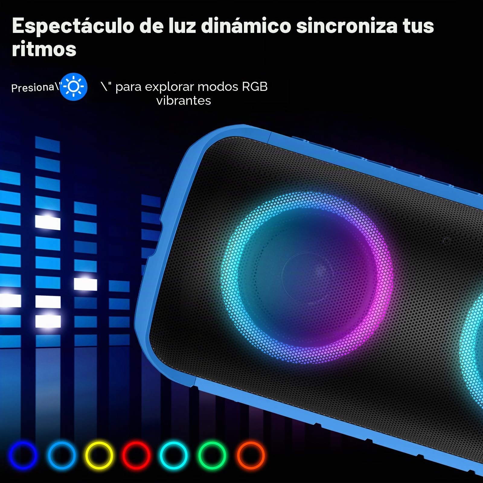 Altavoz Bluetooth Potente 24W, Altavoz Portatil Bluetooth 5.3 con Refuerzo del Bass, Impermeable IPX6, 7 Cambios RGB, 12H Reproducción Bluetooth Speaker con Emparejamiento TWS, Ideal para Exteriores