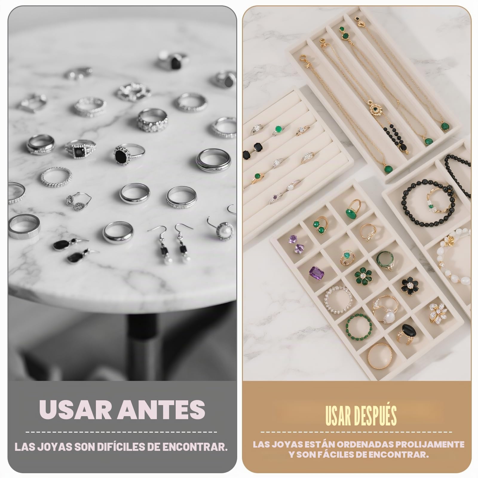Lote de 8 bandejas organizadoras para joyas de terciopelo apilables – Almacenamiento de joyas con cajón organizador con bandeja para almacenamiento de joyas para anillo, collar/pulsera