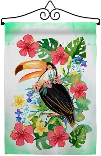 Juego de bandera de jardín de tucán tropical, colgador de pared, costero, océano, playa, conchas marinas, piña, decoración de casa, pancarta, regalo