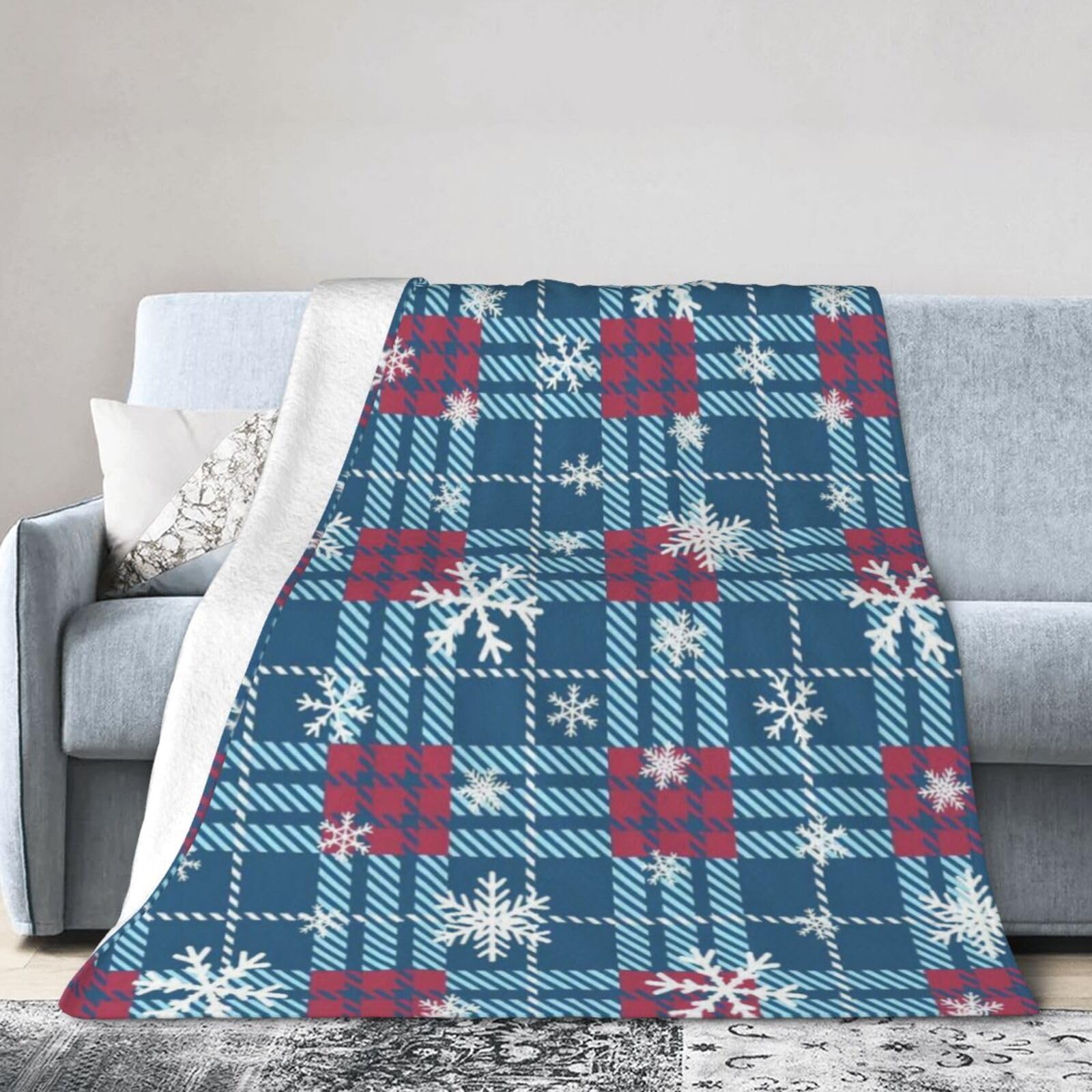 ERTDFXCV Plaid Pattern with Snowflakes Blanket 50"x40"