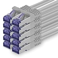 1aTTack.de Cat.7 Cavo di Rete 0,5m - Grigio - 10 Pezzi - Ethernet LAN Cat.7 SFTP PIMF