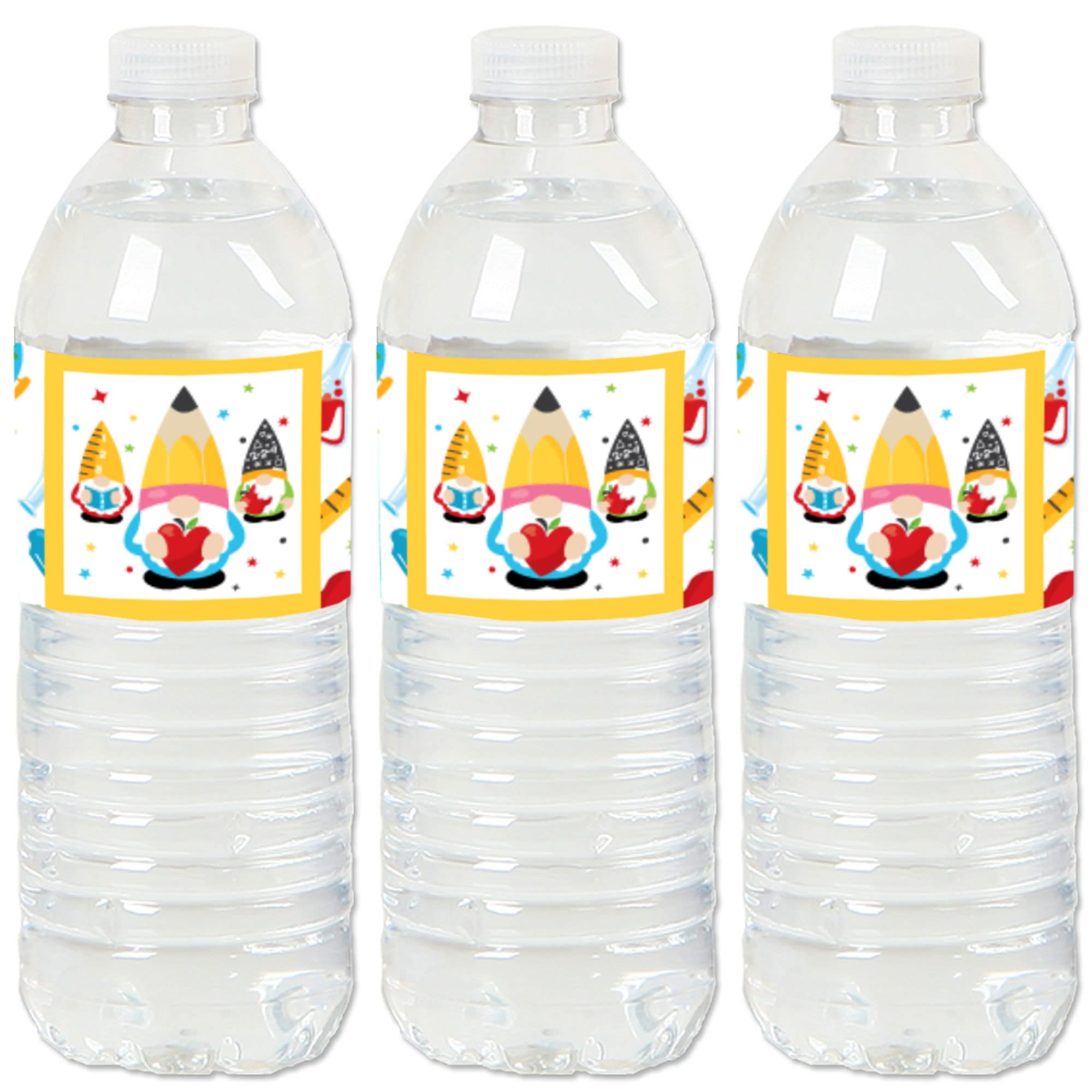 Big Dot of Happiness School Gnomes - Teacher and Classroom Decorations Water Bottle Sticker Labels - Set of 20