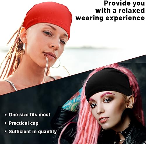 Miniatura 6 de SATINIOR 6 bandas de rastas para dormir, gorro de ducha para hombres, unisex, de elastano, para cabeza larga, diadema de tubo de cabeza con bloqueo