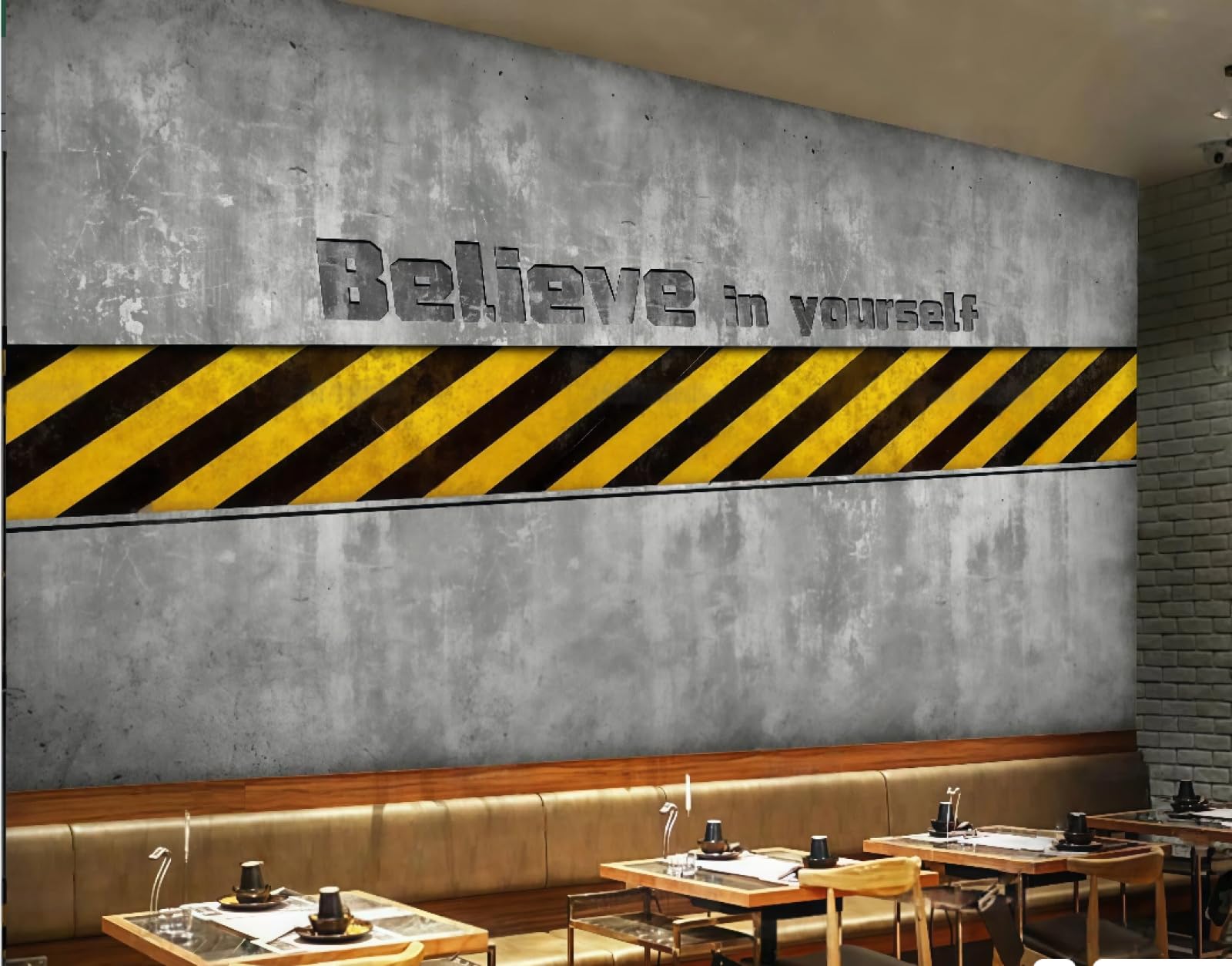 XDOUBAO Wallpaper Nostalgic Cement Wall Hand-Painted English Inspirational Theme Shopping Mall Afternoon Tea Western Restaurant Background Wall Wallpaper Coffee Shop Mural,3D,400x280cm
