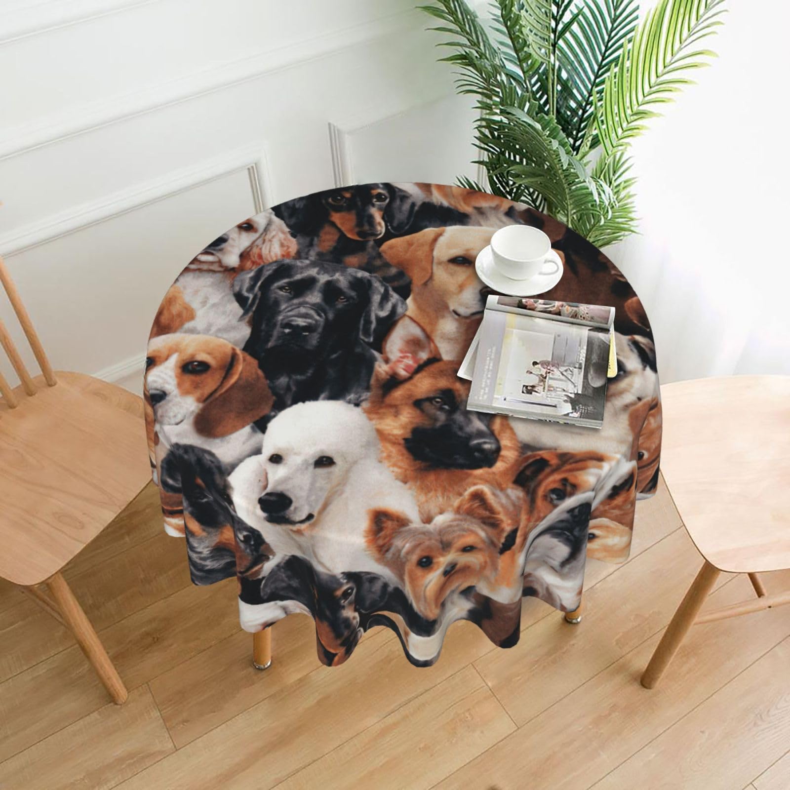 Zcmkjlg Many dogs Print Quick Ship Round Tablecloth 60in Polyester Washable Cover for Dining Room
