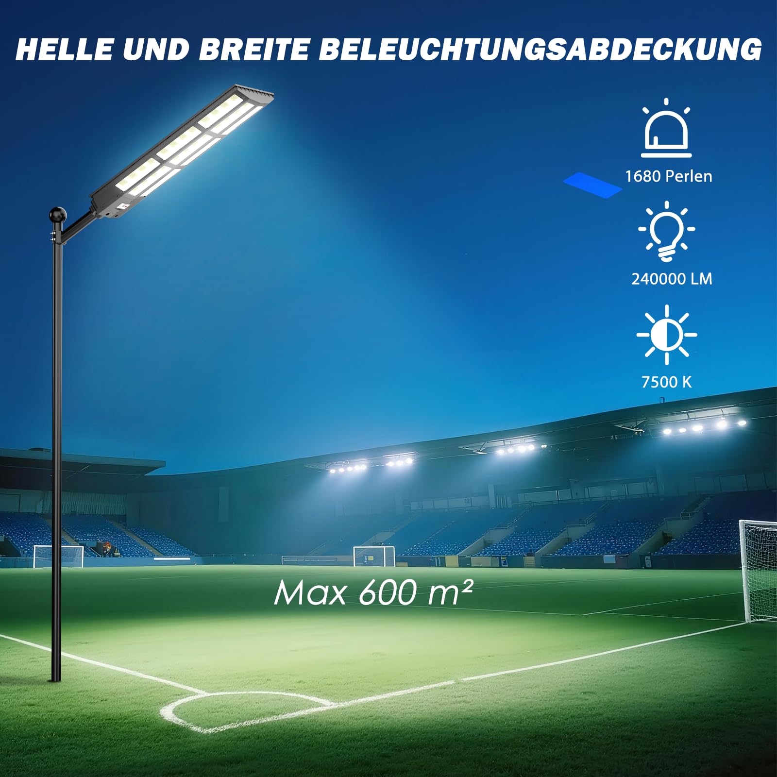 Große Solar Straßenlaterne für Außen, IP67 Wasserdichte Solarlampen mit Bewegungsmelder, 7000K Große Solarleuchten für Außen mit Fernbedienung, Solar Wegeleuchte für Garten Parkplatz Straßen