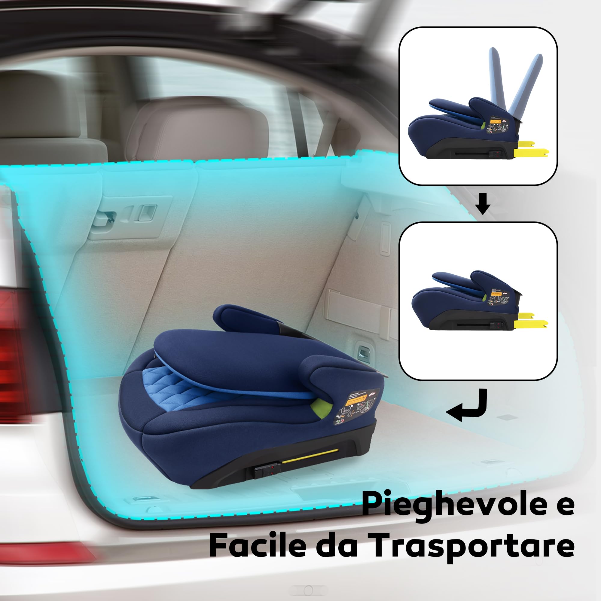 LETTAS I-SIZE Seggiolino Auto ISOFIX Gruppo 3 (125-150cm, 22-36 kg) Rialzo Auto Per Bambini dai 6 ai 12 anni (Marina Militare/Blu)