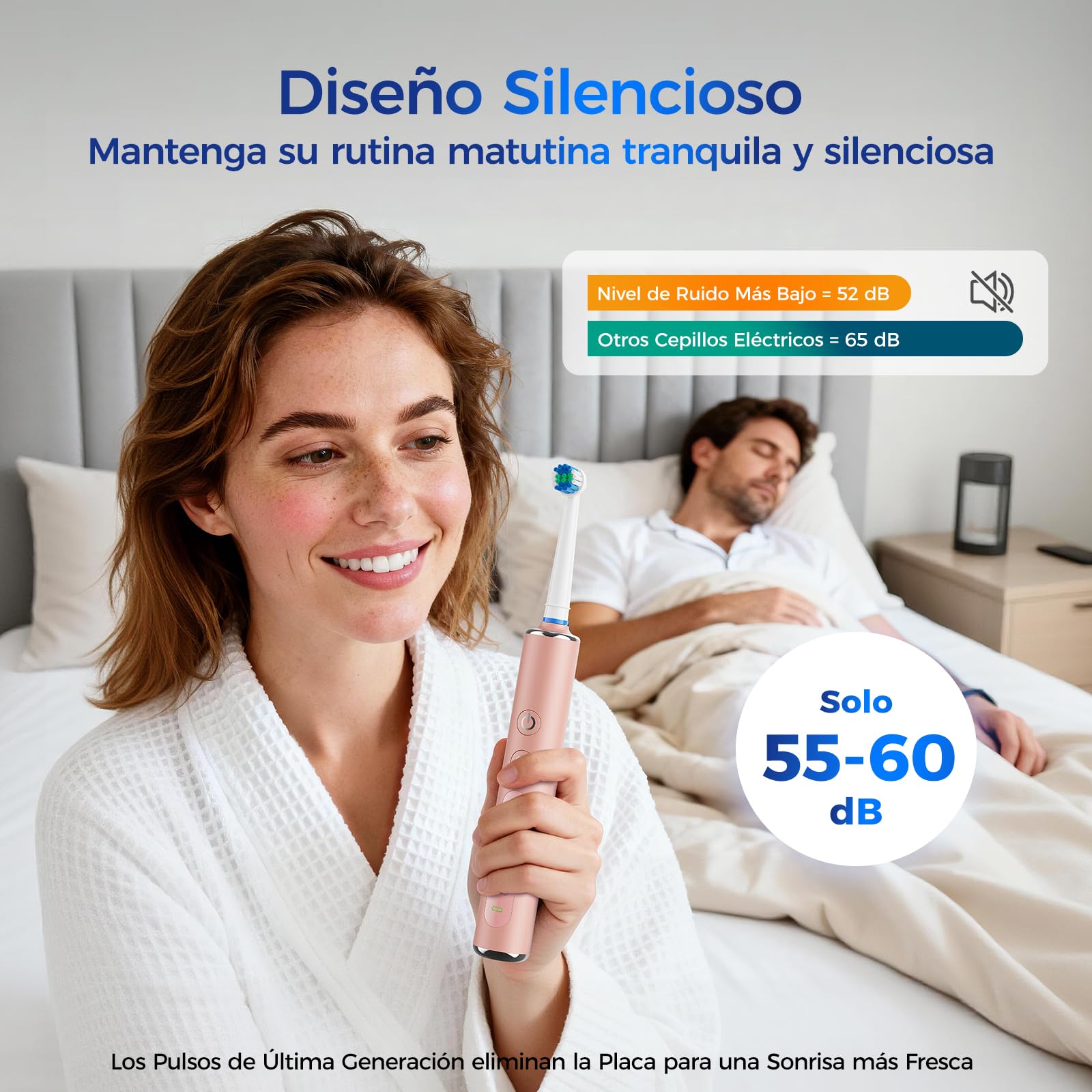 Cepillo de dientes eléctrico rotatorio con cabezal redondo, 3 intensidades y 5 modos, cepillo eléctrico con 8 cabezales, temporizador 2 minutos, IPX7, batería hasta 120 días, estuche de viaje