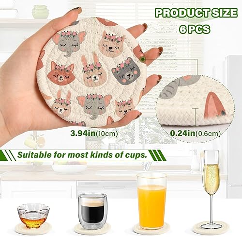 Miniatura 3 de Cute Sleeping Animals Drink Coasters Absorbent Set of 6 with Holder Coasters for Drinks Absorbent Table Cup Coasters Posavasos para Mesa