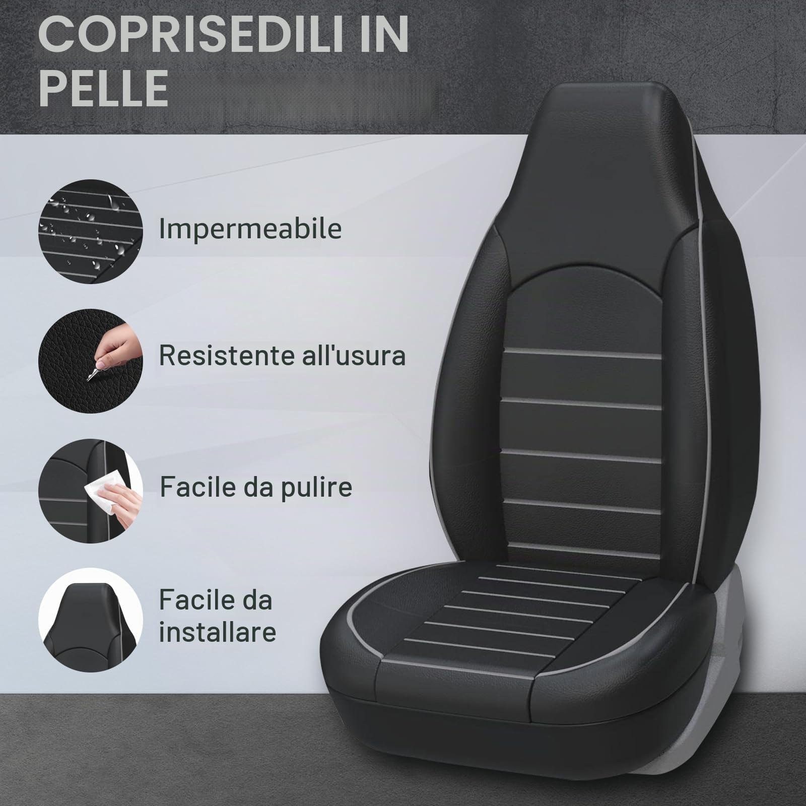 AUTOYOUTH Coprisedili Anteriori Auto Universali Pelle PU | Compatibile con Airbag Laterale | Set Copri-Sedile Universale per Guidatore e Passeggero, (Nero/Grigio