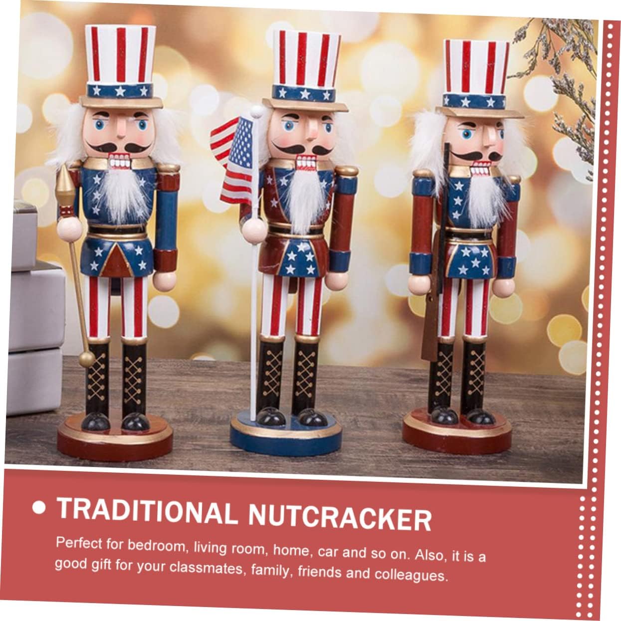 MAGICLULU 3pcs Nutcracker Soldiers Independence Day Decor Patriotic Fourth of July Party Ornament with Flag Gun and Scepter for Home Desktop Display