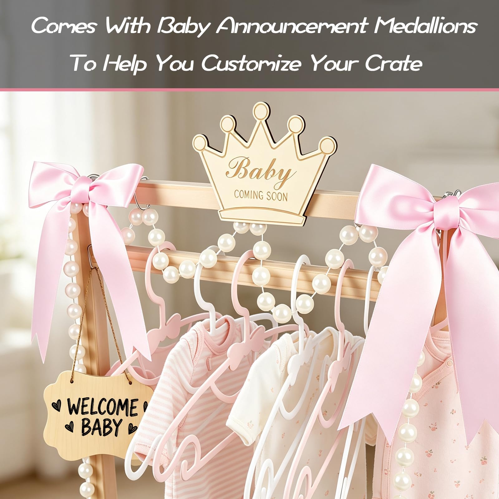 Armario de madera para baby shower, armario de madera para baby shower con asa y decoración, cesta personalizada para baby shower, cesta de baby shower de fácil montaje para fiesta de bienvenida de