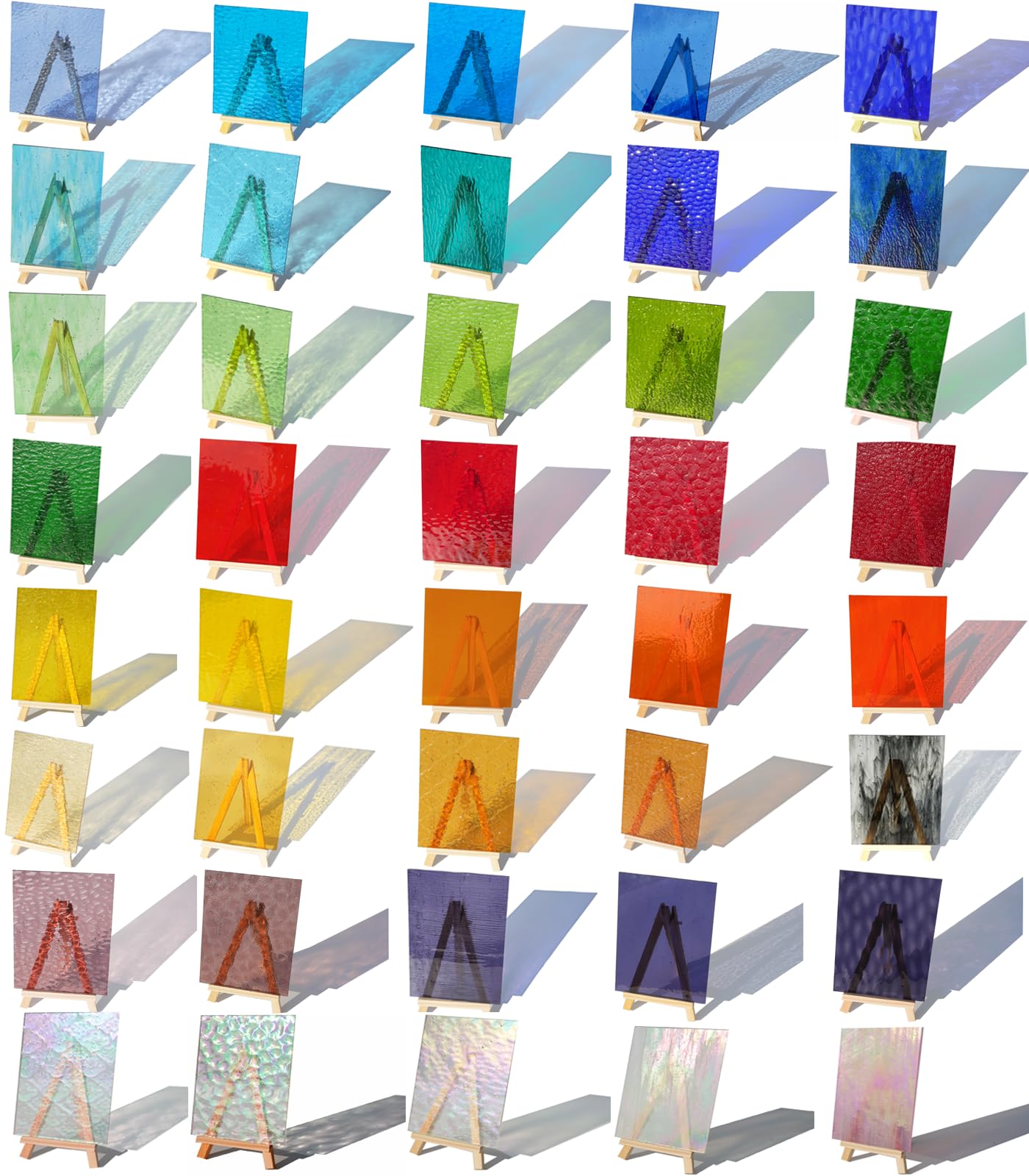 CHICSHIS 40 PCS Transparent Stained Glass Sheets for Crafts, 4"x6" Assorted Textures and Colors, Cathedral Mosaic Glass Pack, Brilliant Glass Tiles for DIY Art and Mosaic Tiles Projects