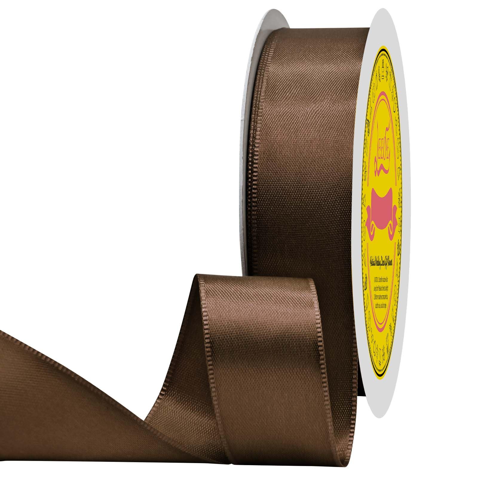 Brown Double Face Satin Ribbon 1 inch X 50 Yards Spool Bright Colors Very Suitable for Weddings Gift Package Wrapping Dancer Wand Sewing Party Hair Bow Invitation Decorations and More