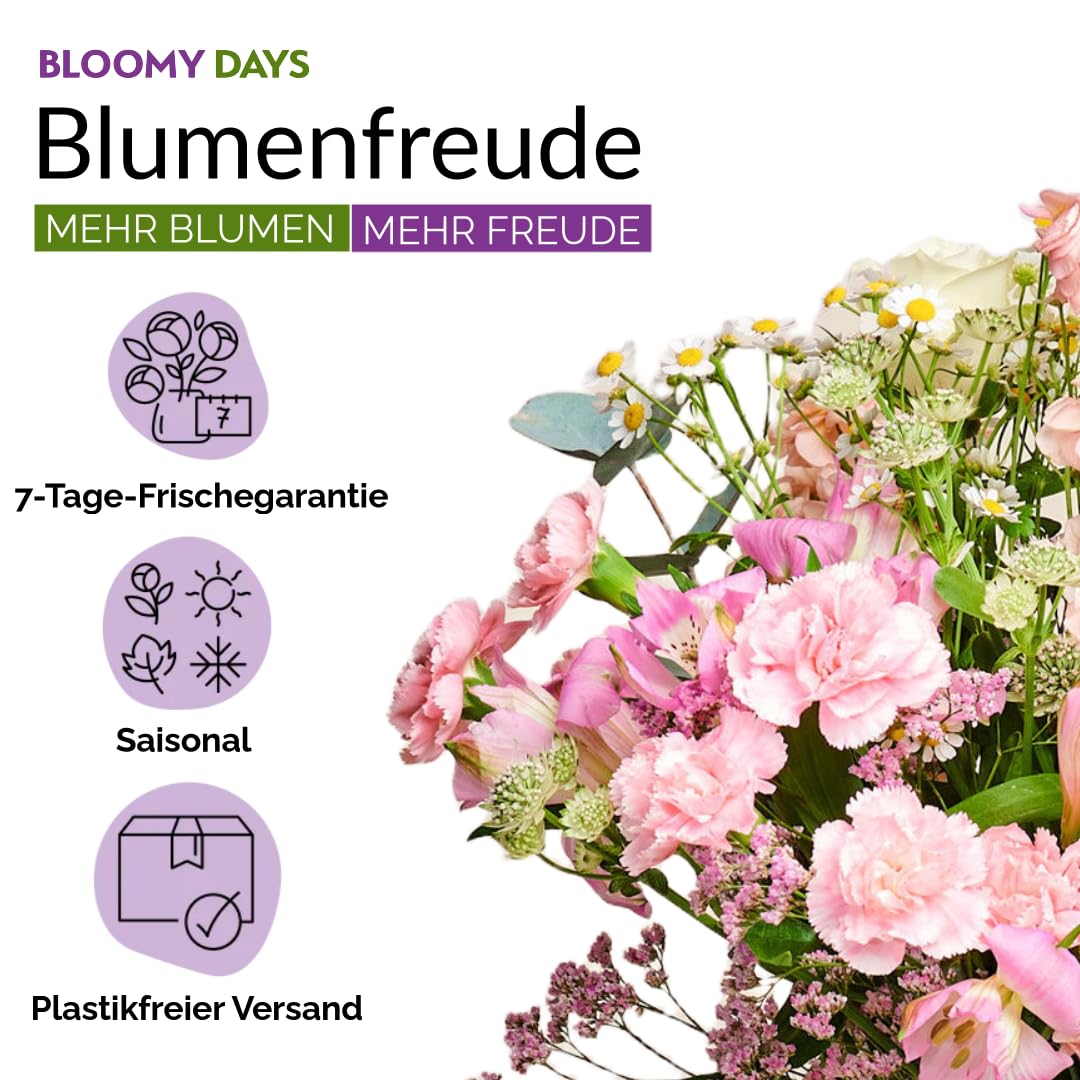 BLOOMY DAYS Blumenstrauß "Blossom Beauty" in RosaOrange, mit Alstromerien, Eukalyptus und Limonium, 7-Tage-Frischegarantie, Floristen-Qualität, das perfekte Geschenk bestellen