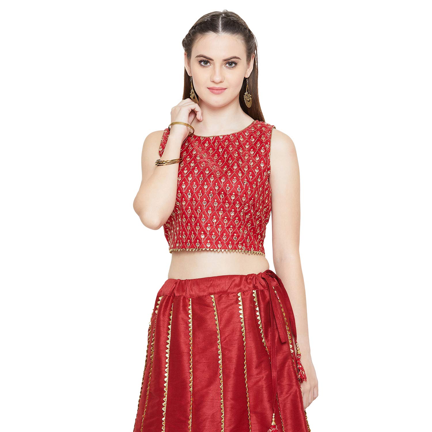 studio rasaWomen's Silk Blend Embroidered Crop Top for Festive Wedding (TPWC419126XL_Maroon_X-Large)