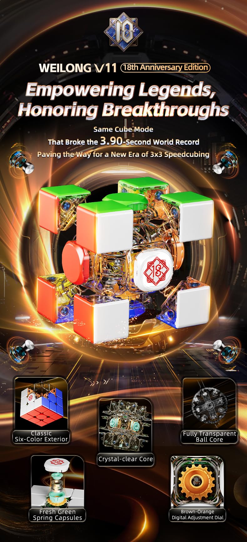 Amazon.com: Bukefuno MoYu weilong V11 18 Aniversario Versión 3x3