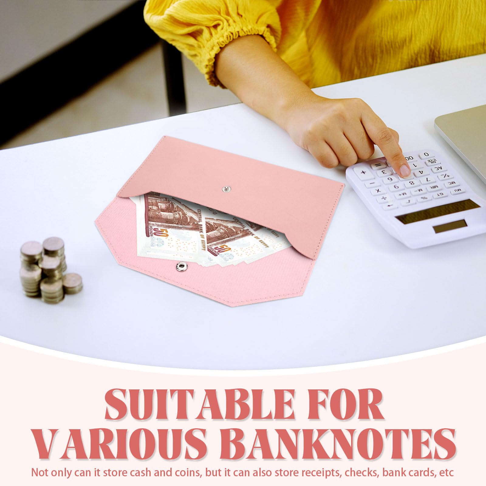 Lot de 6 Portefeuilles Enveloppes en Cuir PU pour Espèces, Organiseur Porte-Monnaie Réutilisable