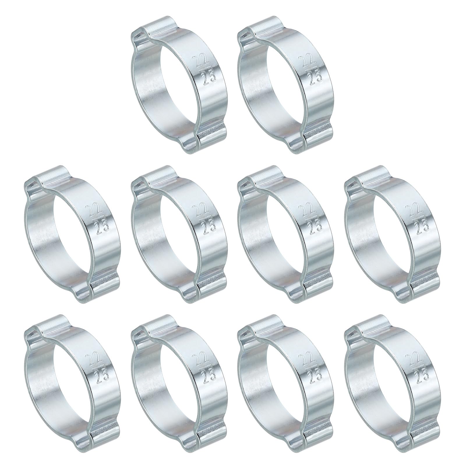 PATIKIL 30 Pack 22-25mm Double Ear Hose Clamp, Galvanized Steel Crimp Rings for Tubing Pipe Fitting Connections, Silver Tone
