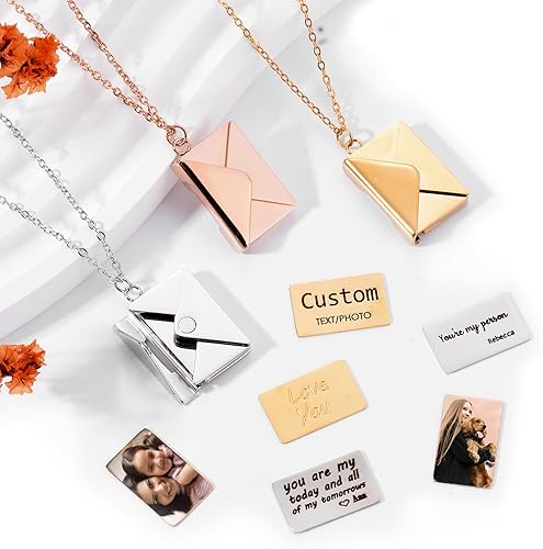 Miniatura 2 de Collar de sobre personalizado con mensaje secreto, collar de letra, medallón con nombre de sobre, joyería para parejas, regalo para mejor amigo
