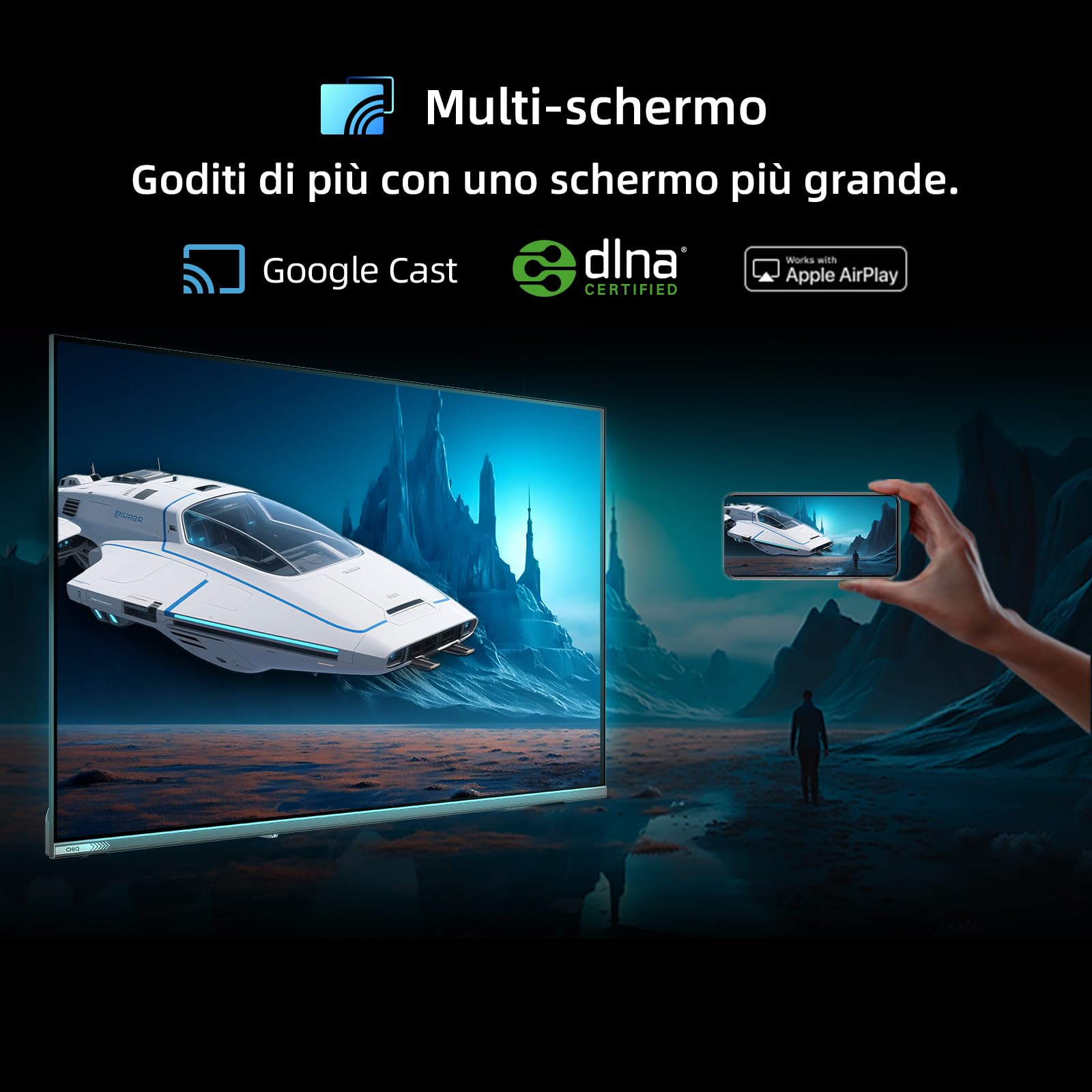 Google QLED 4K UHD CHIQ 43QA10 Smart TV 43 cale (109 cm) | HDR10, VRR i ALLM | Ultracienka metalowa konstrukcja bez ramy | Dolby Audio | Nowy model 2025
