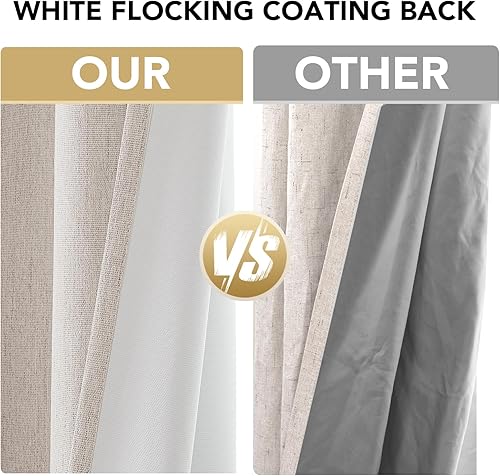 Miniatura 3 de H.VERSAILTEX Cortinas 100% opacas de lino texturizado, cortinas de felpilla con aislamiento térmico de 84 pulgadas de largo con revestimiento de