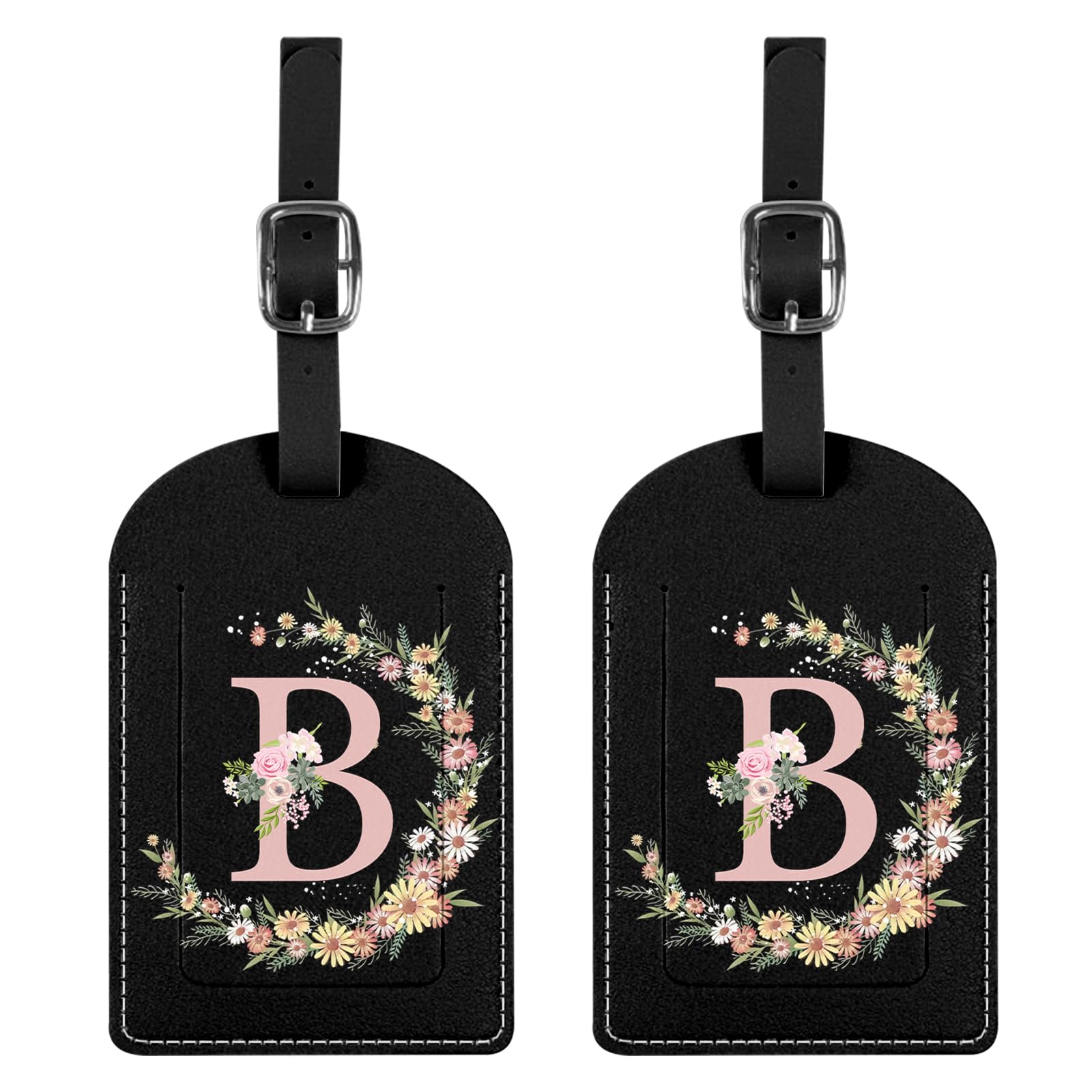 BHAHB 2 Stück Gepäckanhänger,Kofferanhänger mit Anfangs Brief, PU-Leder,ästhetische Niedlich Monogramm Reisetasche Etiketten für Frauen Mädchen (Black Letter-B)