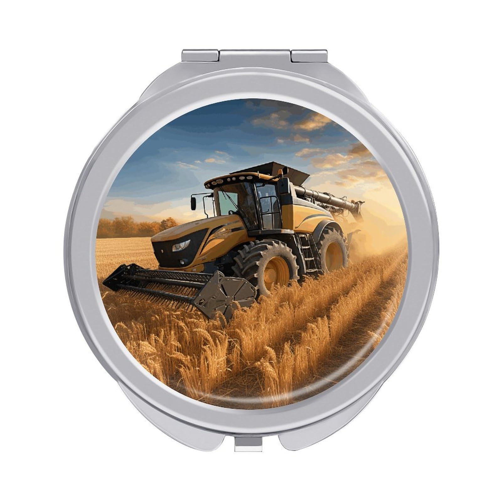 VstaDank Farm Tractor Harvest Travel Makeup Mirror Cute Compact Mirror for Women 1X/2X Magnifying Metal Pocket Makeup Mirrors Folding Round Makeup Mirrors for Handbag Wallet & Gift