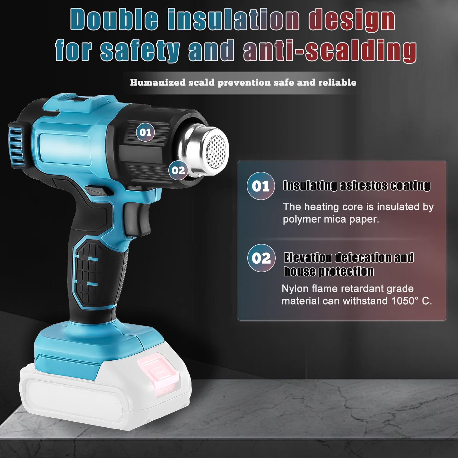 Pistola de Calor Inalámbrica para Makita de 18V Batería, Pistola de Aire Caliente con 3 Boquillas, Temperatura Máx. 550 °C, Calentamiento Rápido, Para Manualidades, Tubos (sin batería)