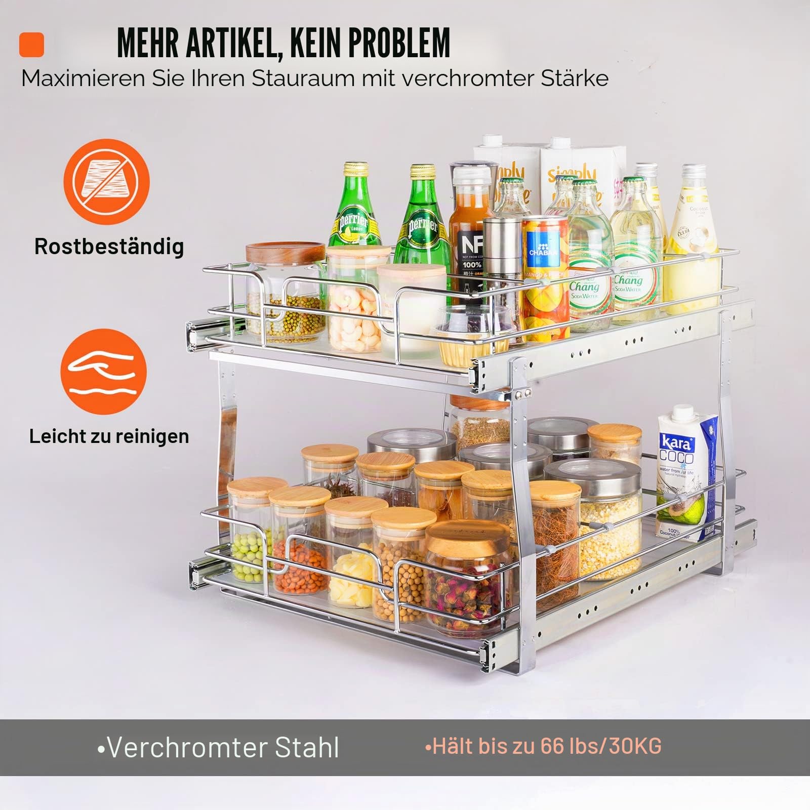 VEVOR ausziehbares Gewürzregal (539x399x81 mm) Spülschrankregal Küchenschrank, Schiebeschublade Waschbecken Gewürzregal Schrank Organizer Unterschrankregal 461x569x483 mm (Einbaumaße)