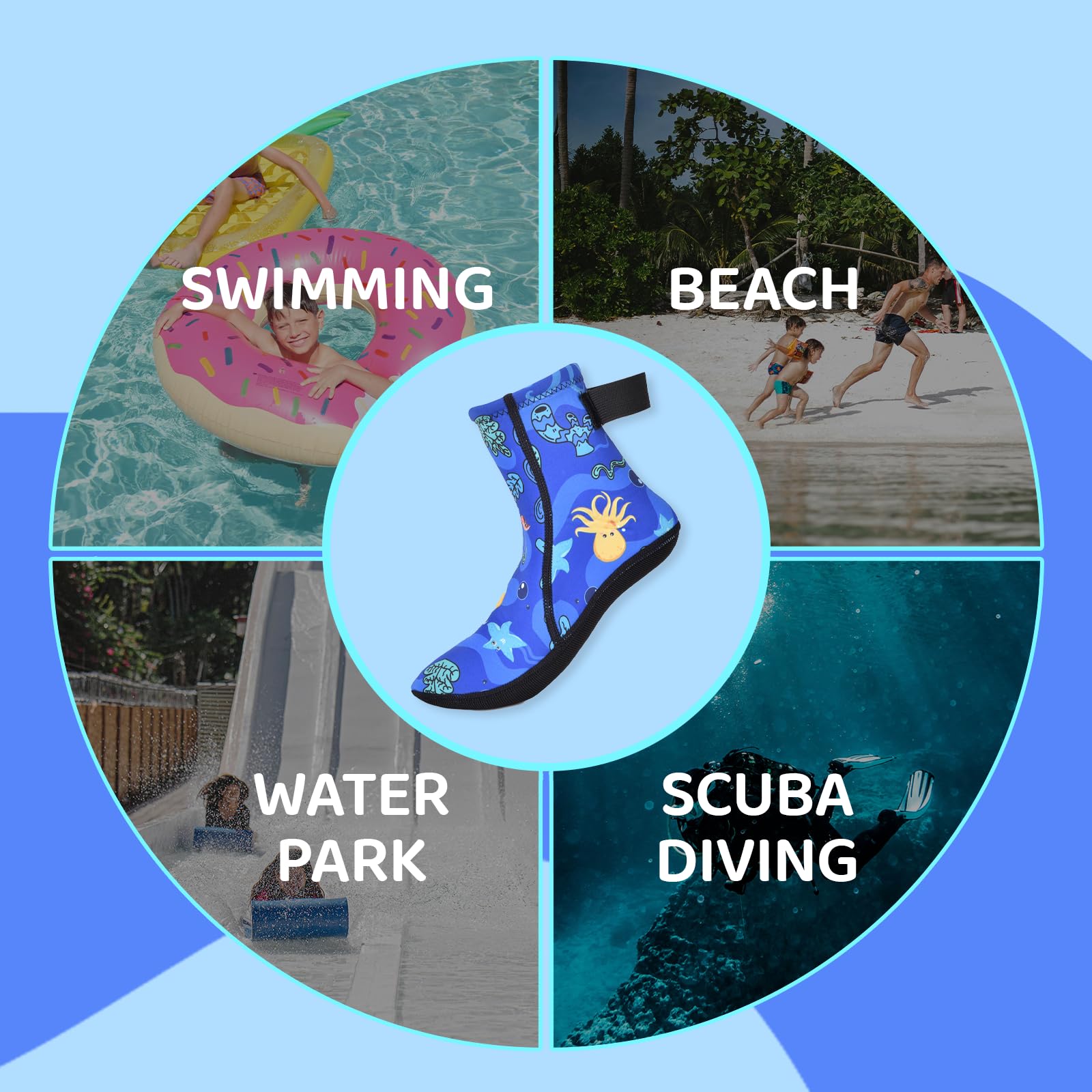 Neoprensocken Kinder 3mm, Rutschfeste Wassersport-Socken Warm Halten Neopren Socken Wassersocken Tauchsocken für Schwimmen, Surfen, Strand & Tauchen, Atmungsaktiv, Langlebig, Blau