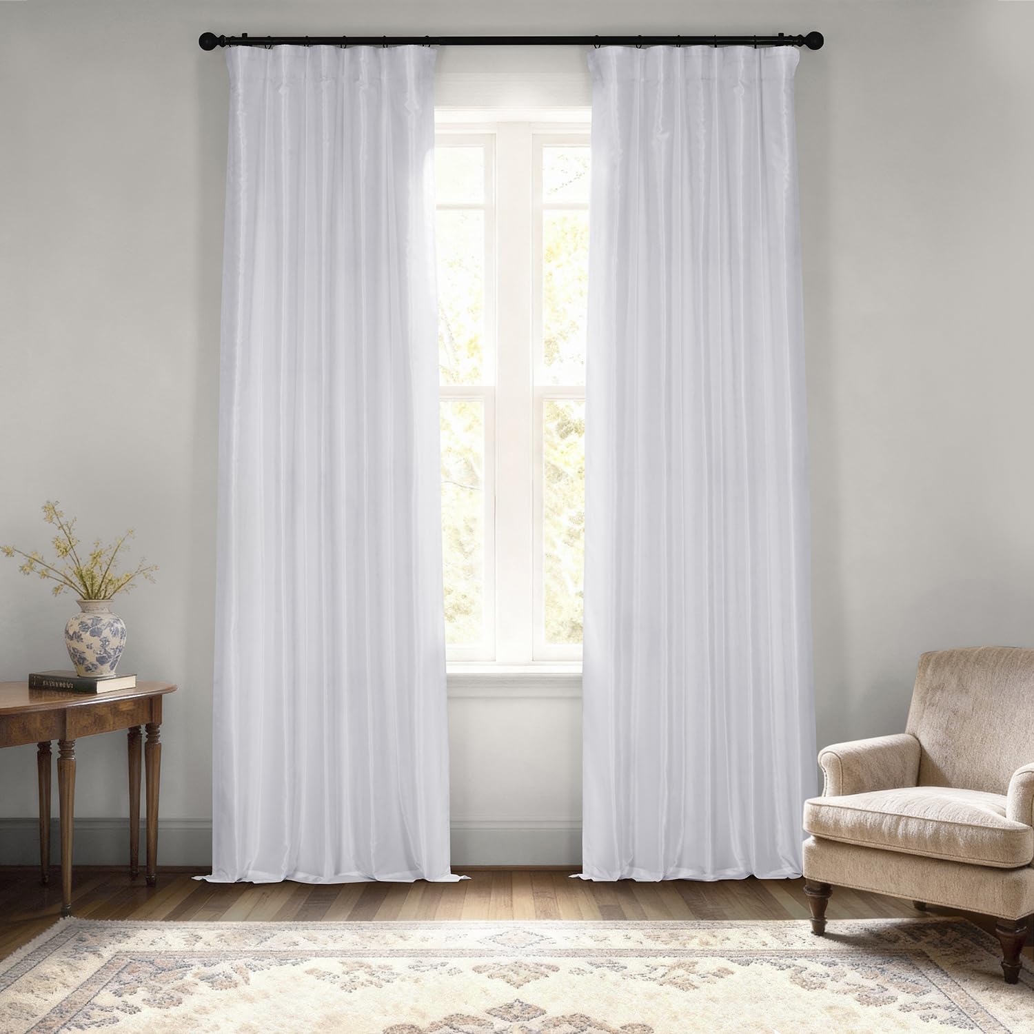 HPD Half Price Drapes PDCH-KBS1BO-120 Blackout Vintage Textured Faux Dupioni Curtain (1 Panel), 50 X 120, Ice