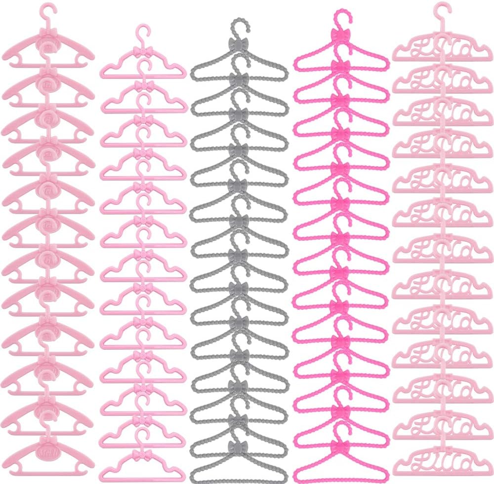 E-TING 60 Pcs Mini Doll Clothes Hanger Plastic Mixed Little Hangers for 11.5 inch Girl Doll Doll Clothes Accessories