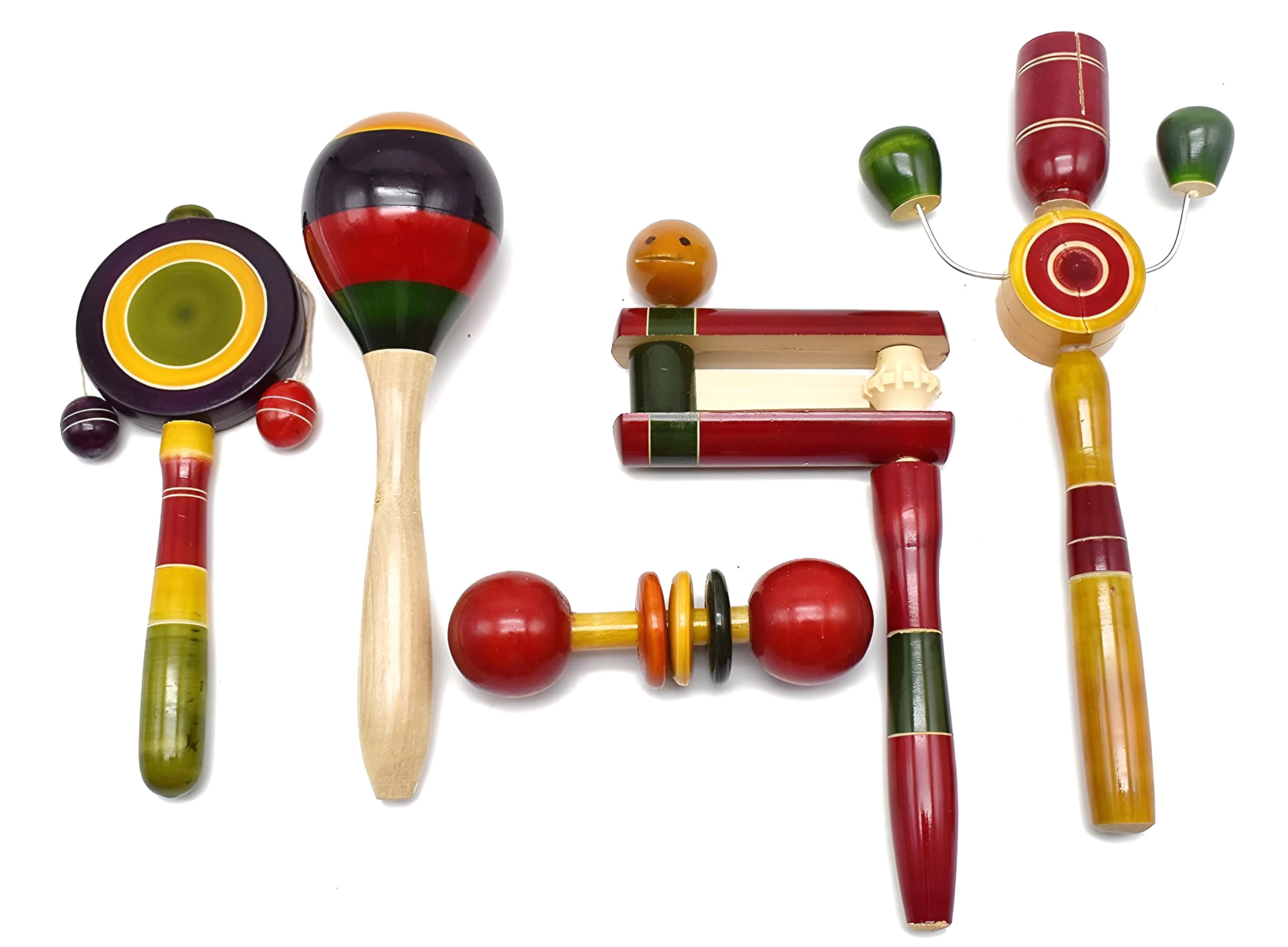 Channapatna Toys Wooden Rattles Toys for Baby, New-Born Infant Kids - Set of 5 pcs - Multicolor - Discover Sounds, Develops Sensory Skills (B09RKGP43M) Amazon Price History, Amazon Price Tracker